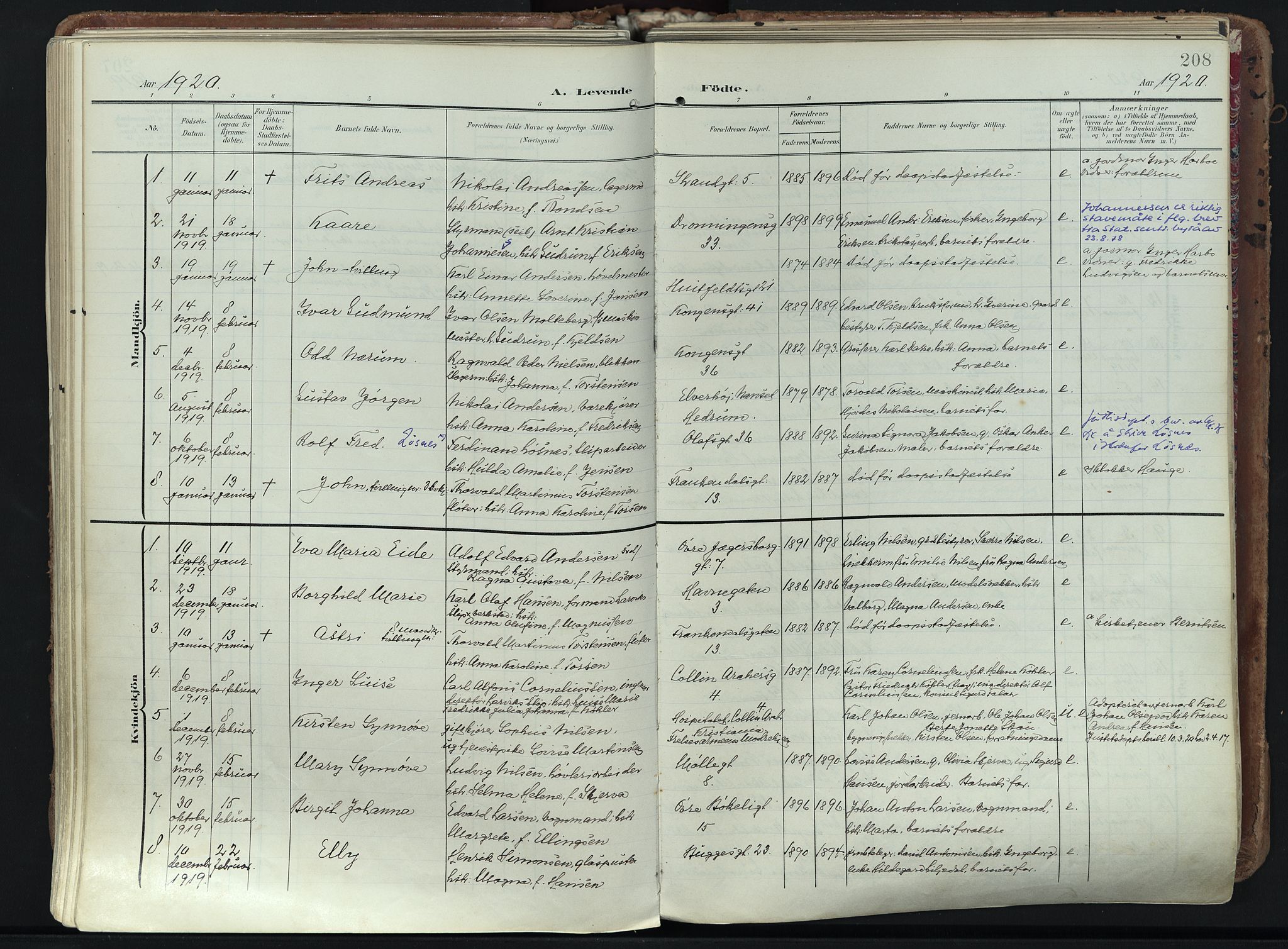 Larvik kirkebøker, AV/SAKO-A-352/F/Fa/L0012: Parish register (official) no. I 12, 1905-1933, p. 208