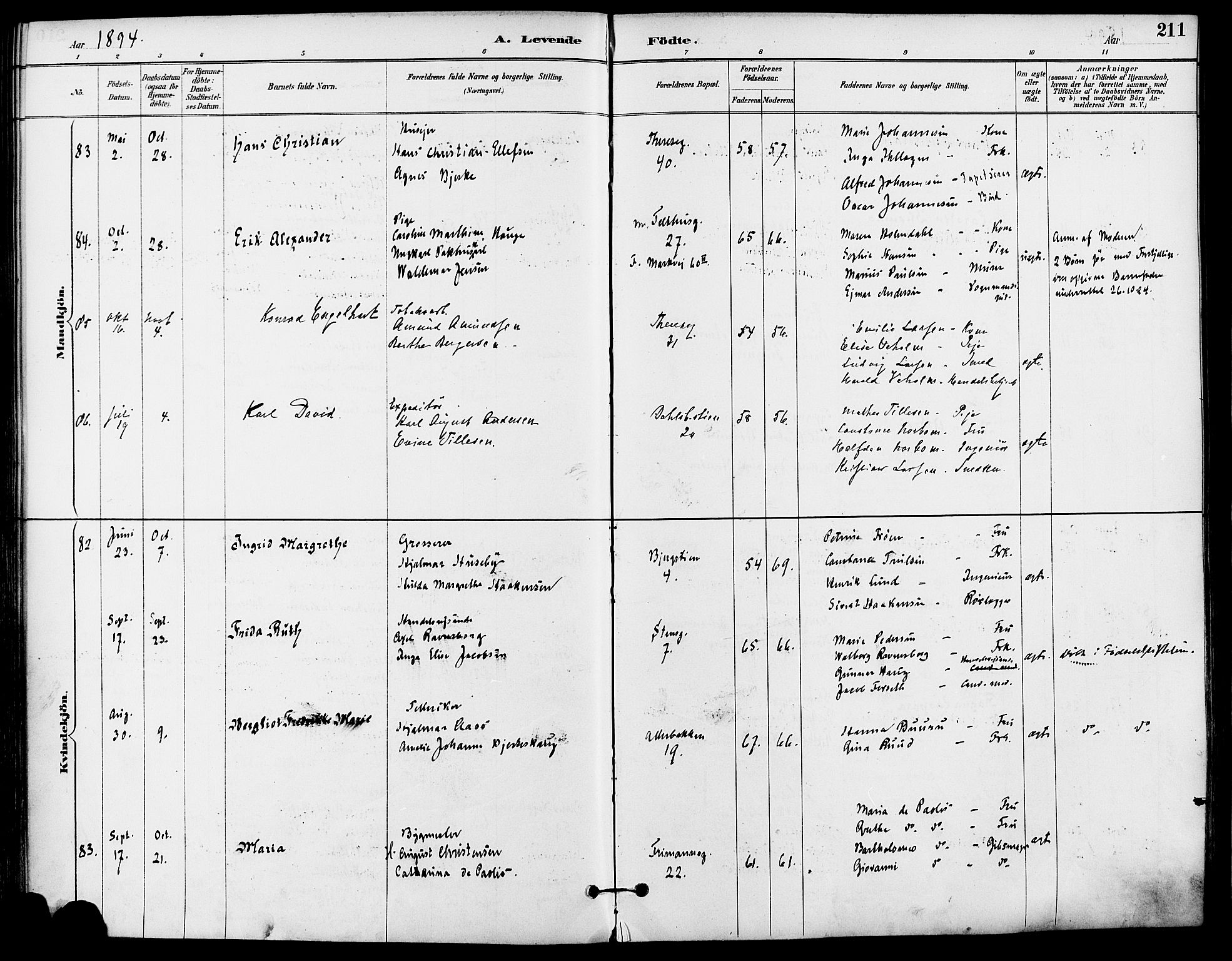 Gamle Aker prestekontor Kirkebøker, AV/SAO-A-10617a/F/L0008: Parish register (official) no. 8, 1887-1896, p. 211