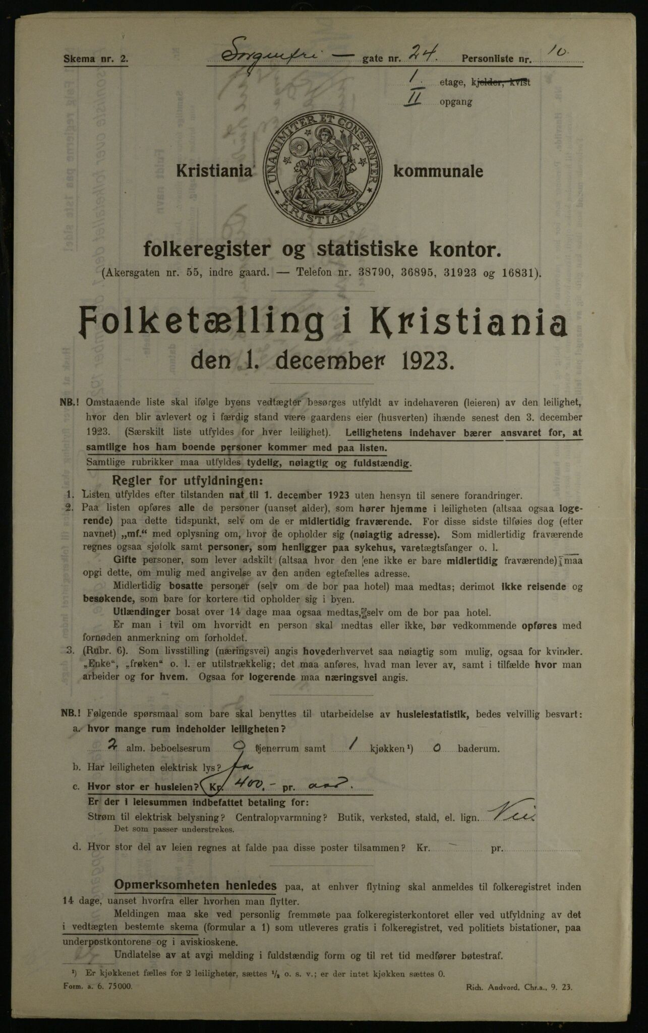 OBA, Municipal Census 1923 for Kristiania, 1923, p. 110497