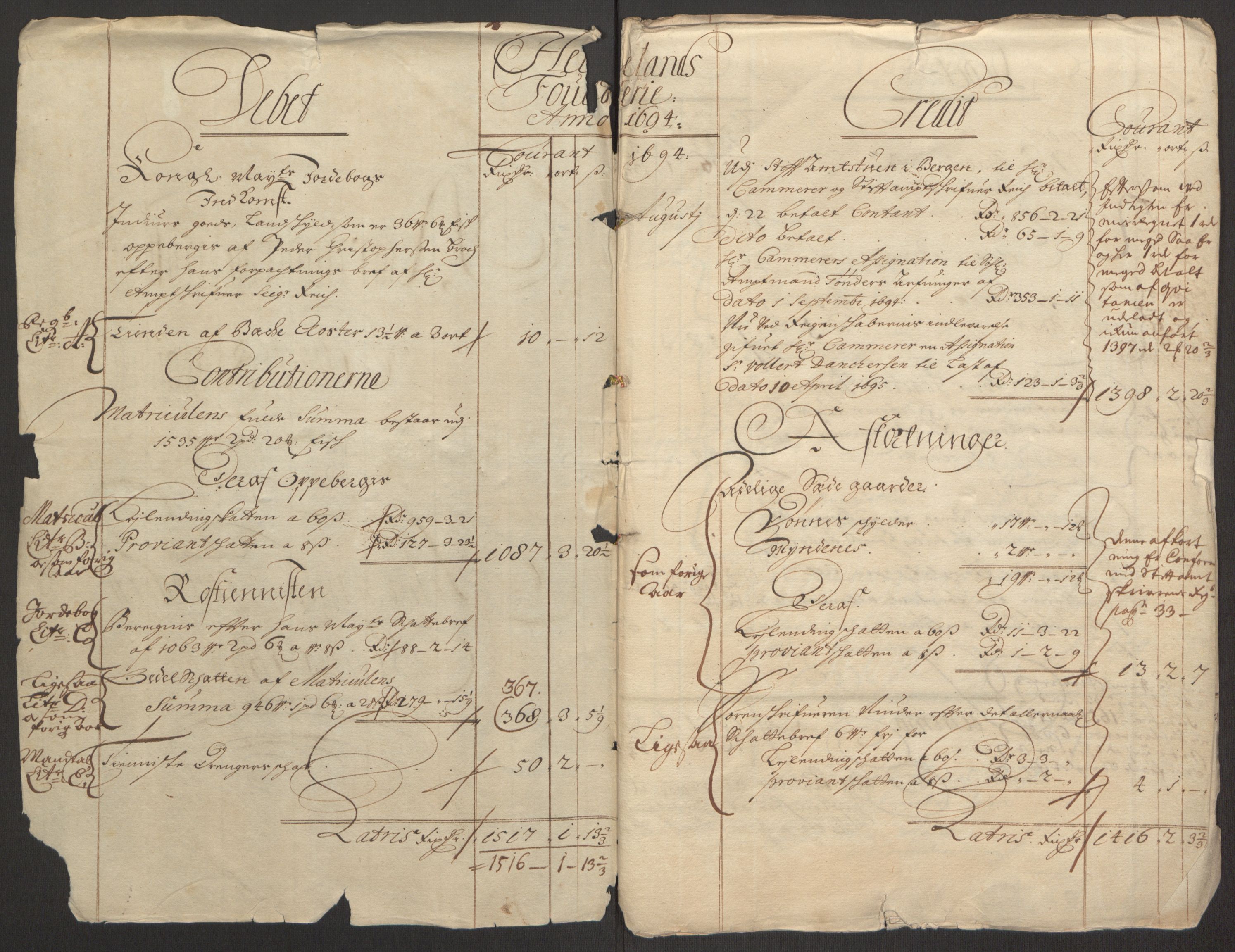 Rentekammeret inntil 1814, Reviderte regnskaper, Fogderegnskap, AV/RA-EA-4092/R65/L4505: Fogderegnskap Helgeland, 1693-1696, p. 153