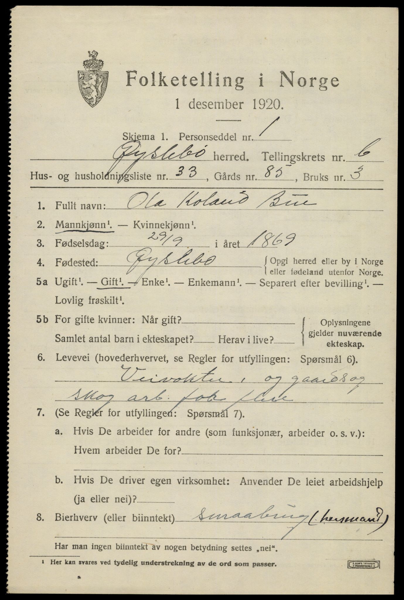 SAK, 1920 census for Øyslebø, 1920, p. 2204