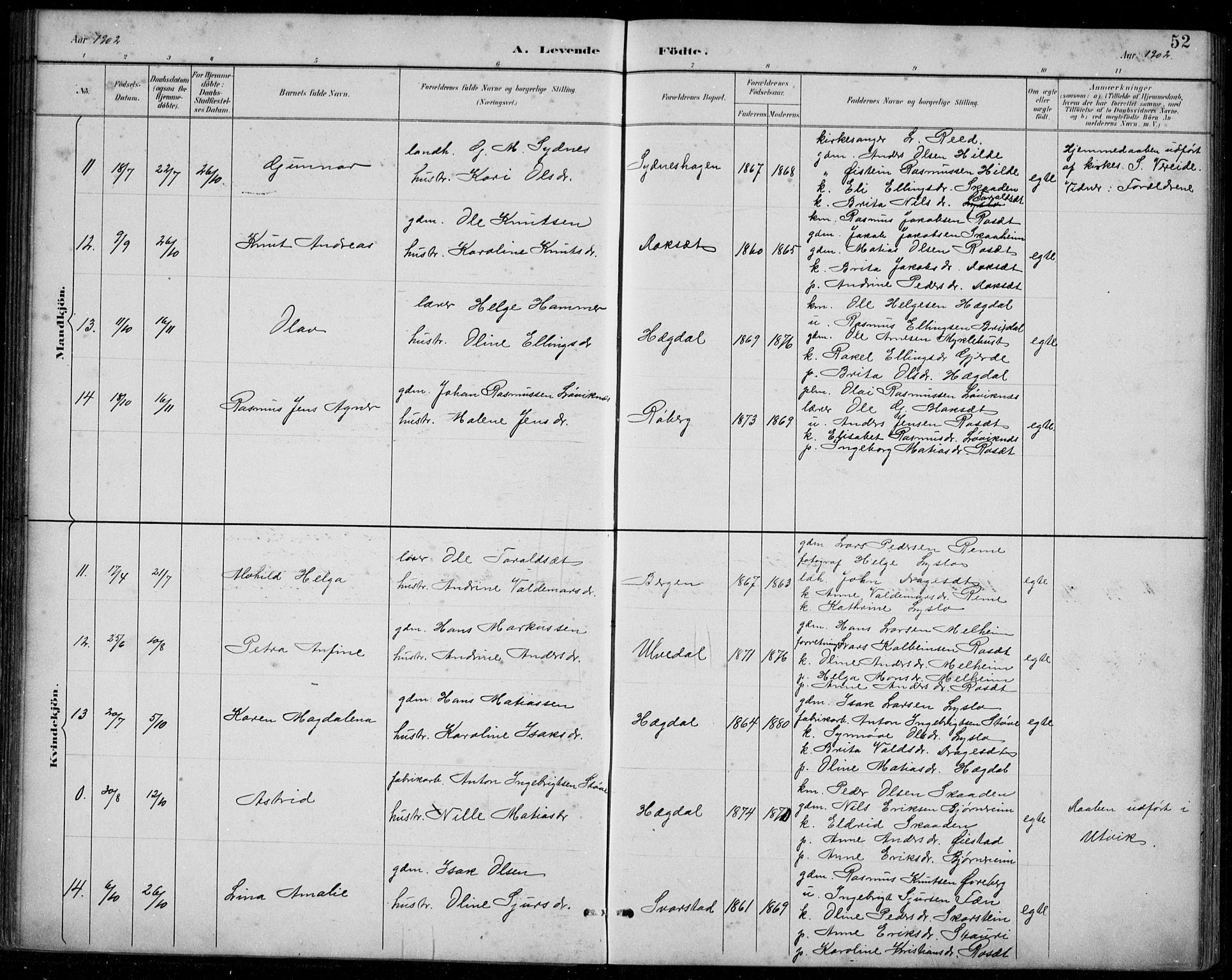 Innvik sokneprestembete, AV/SAB-A-80501: Parish register (copy) no. A 3, 1886-1912, p. 52