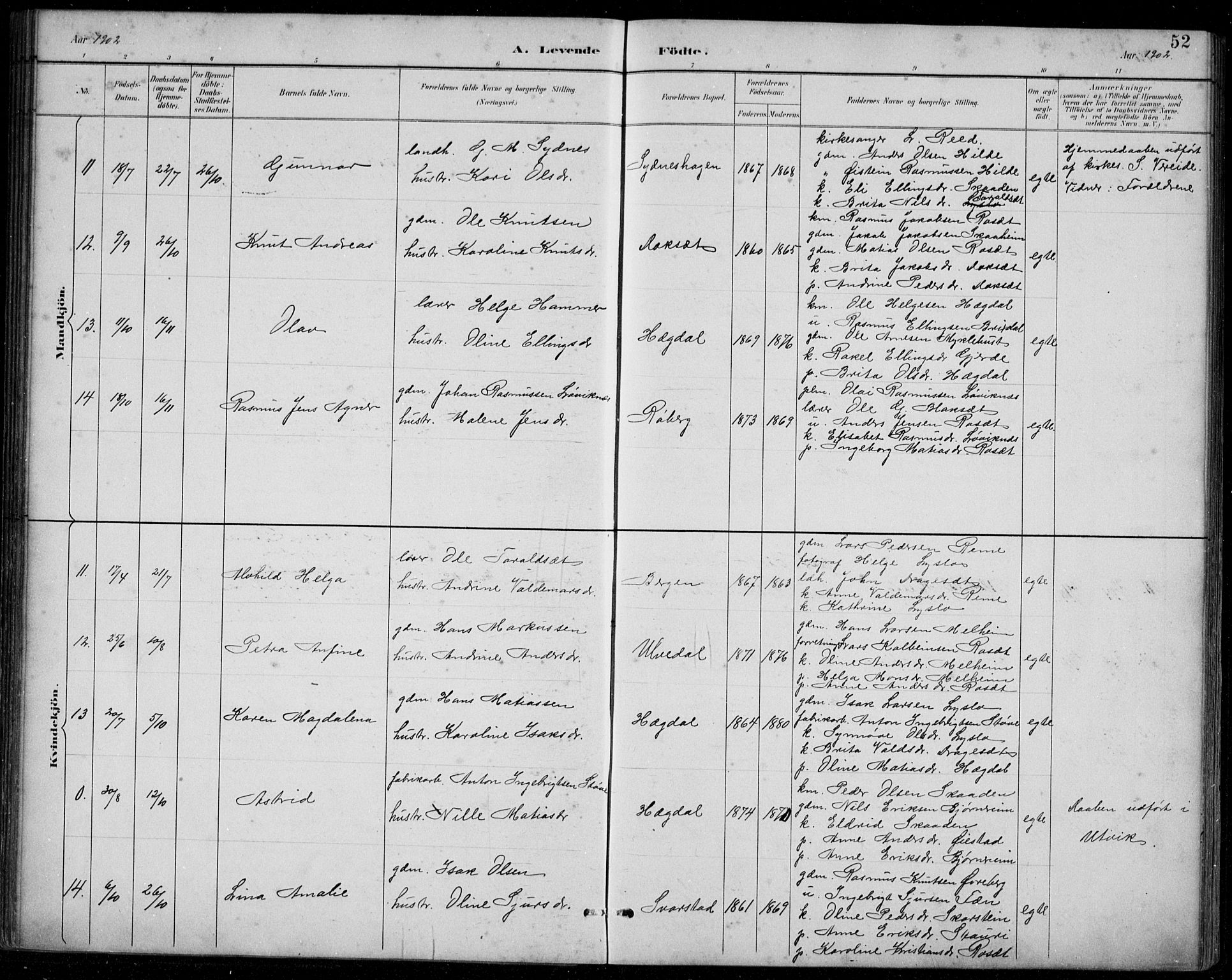 Innvik sokneprestembete, SAB/A-80501: Parish register (copy) no. A 3, 1886-1912, p. 52