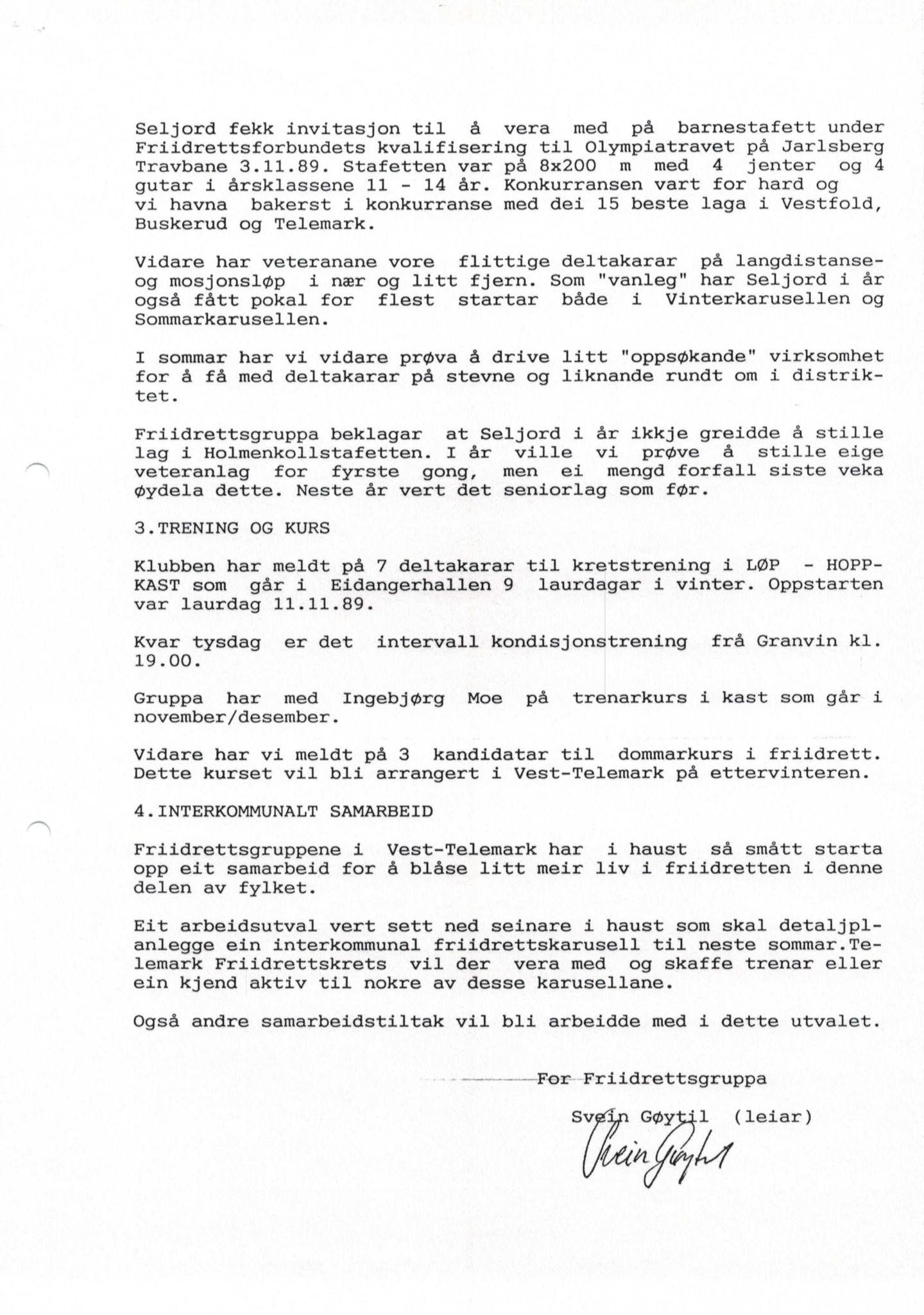 Seljord Idrettslag, VTM/A-1034/A/Ab/L0001: Årsmeldingar, 1989