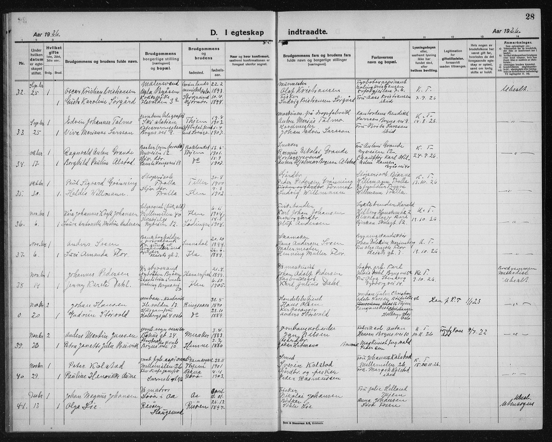 Ministerialprotokoller, klokkerbøker og fødselsregistre - Sør-Trøndelag, SAT/A-1456/603/L0176: Parish register (copy) no. 603C04, 1923-1941, p. 28