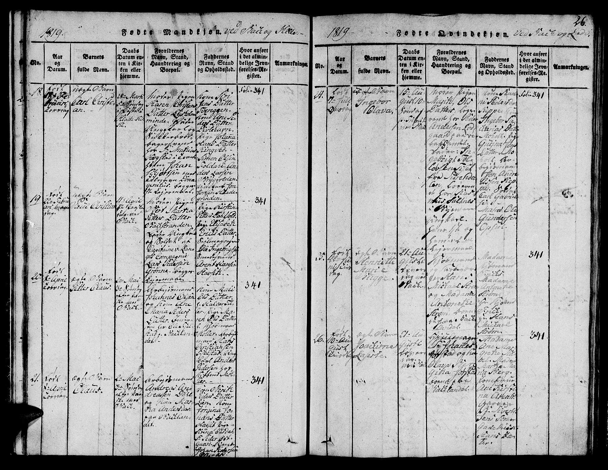 Ministerialprotokoller, klokkerbøker og fødselsregistre - Sør-Trøndelag, AV/SAT-A-1456/606/L0307: Parish register (copy) no. 606C03, 1817-1824, p. 26