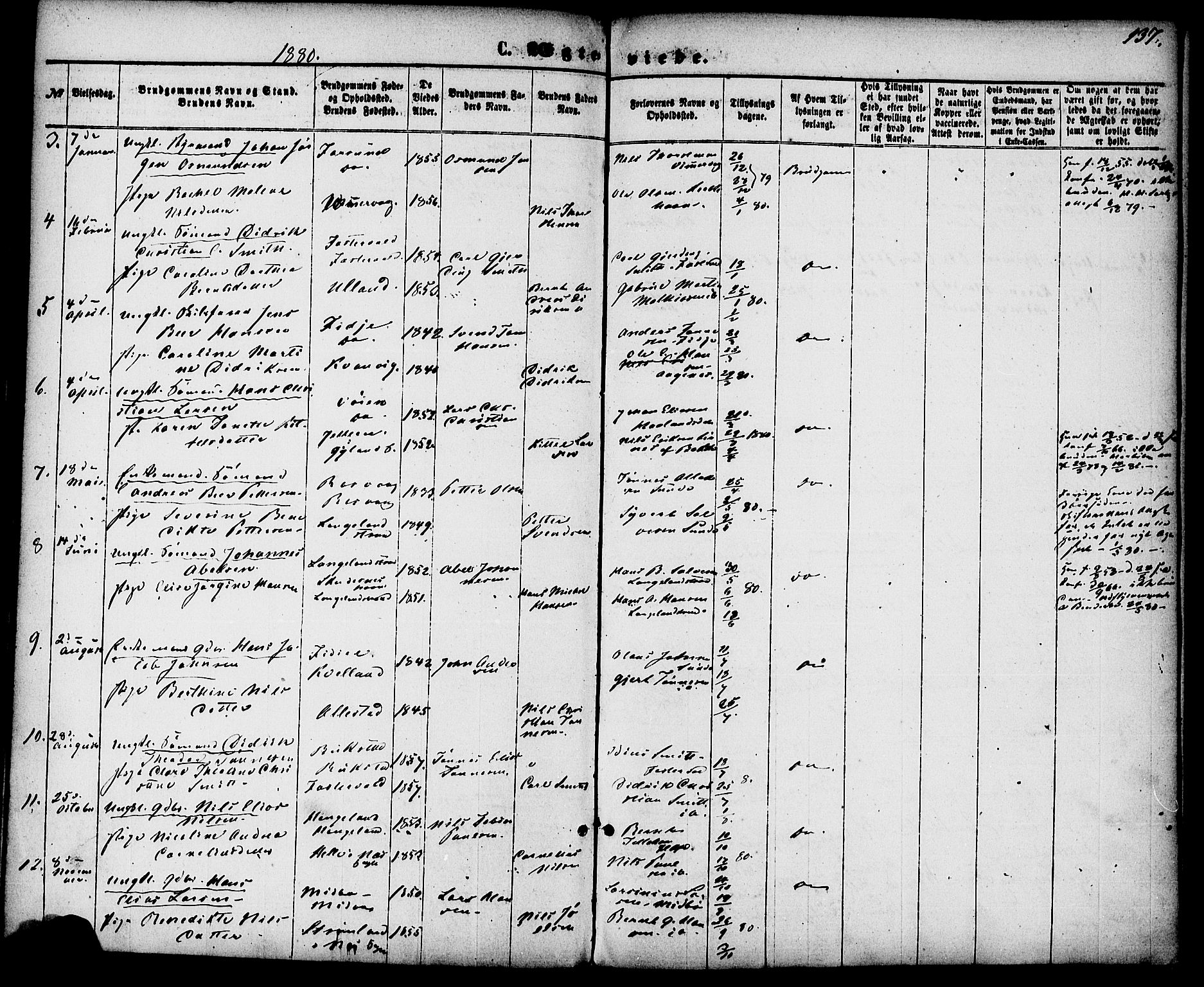 Flekkefjord sokneprestkontor, AV/SAK-1111-0012/F/Fa/Fab/L0005: Parish register (official) no. A 5, 1870-1886, p. 137