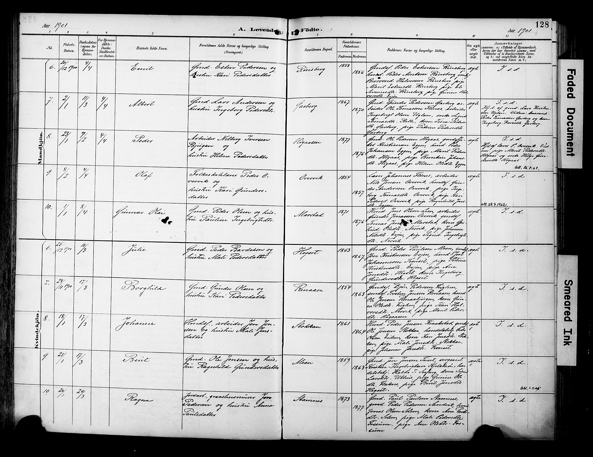 Ministerialprotokoller, klokkerbøker og fødselsregistre - Sør-Trøndelag, SAT/A-1456/695/L1149: Parish register (official) no. 695A09, 1891-1902, p. 128