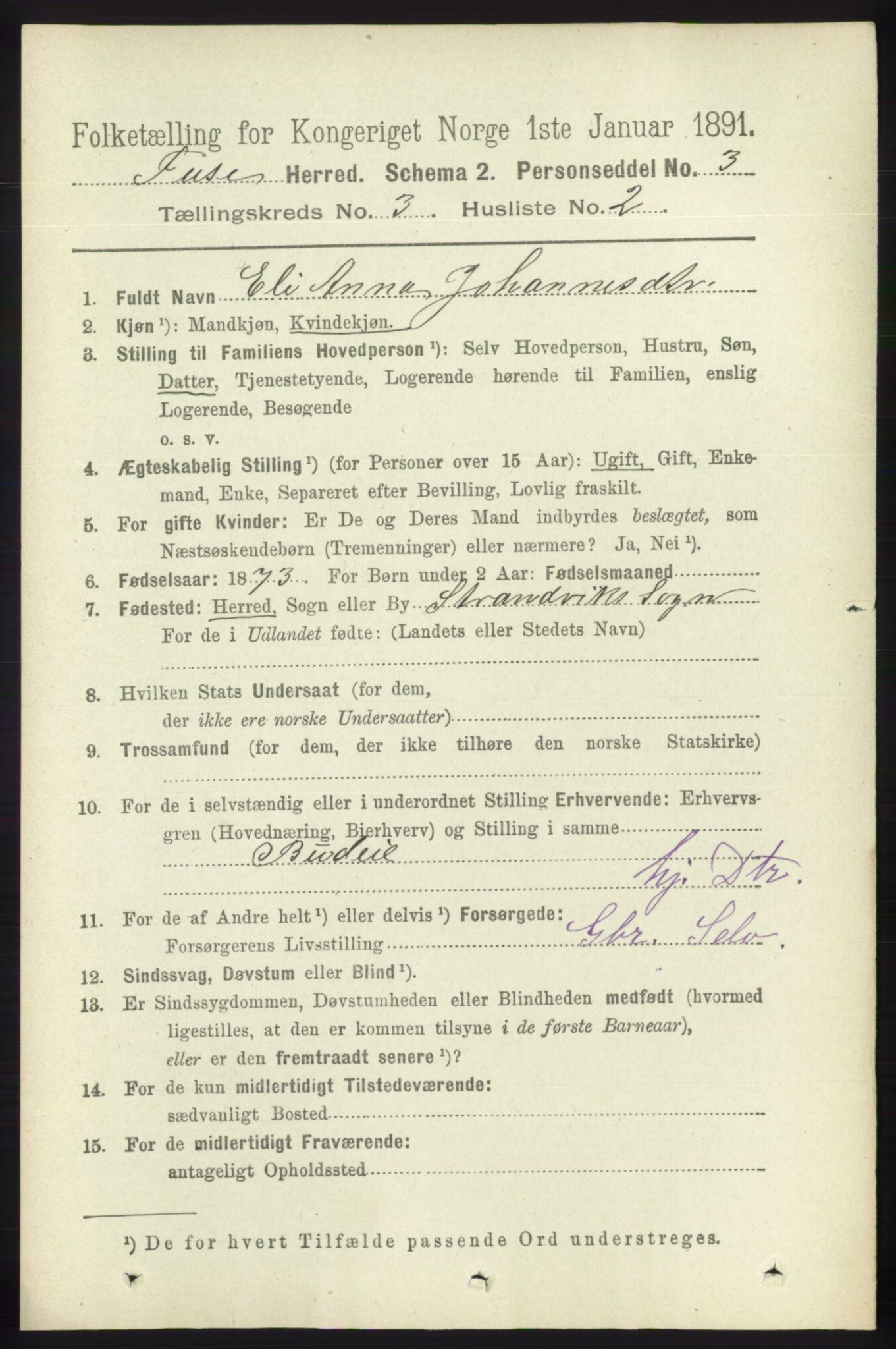 RA, 1891 census for 1241 Fusa, 1891, p. 526