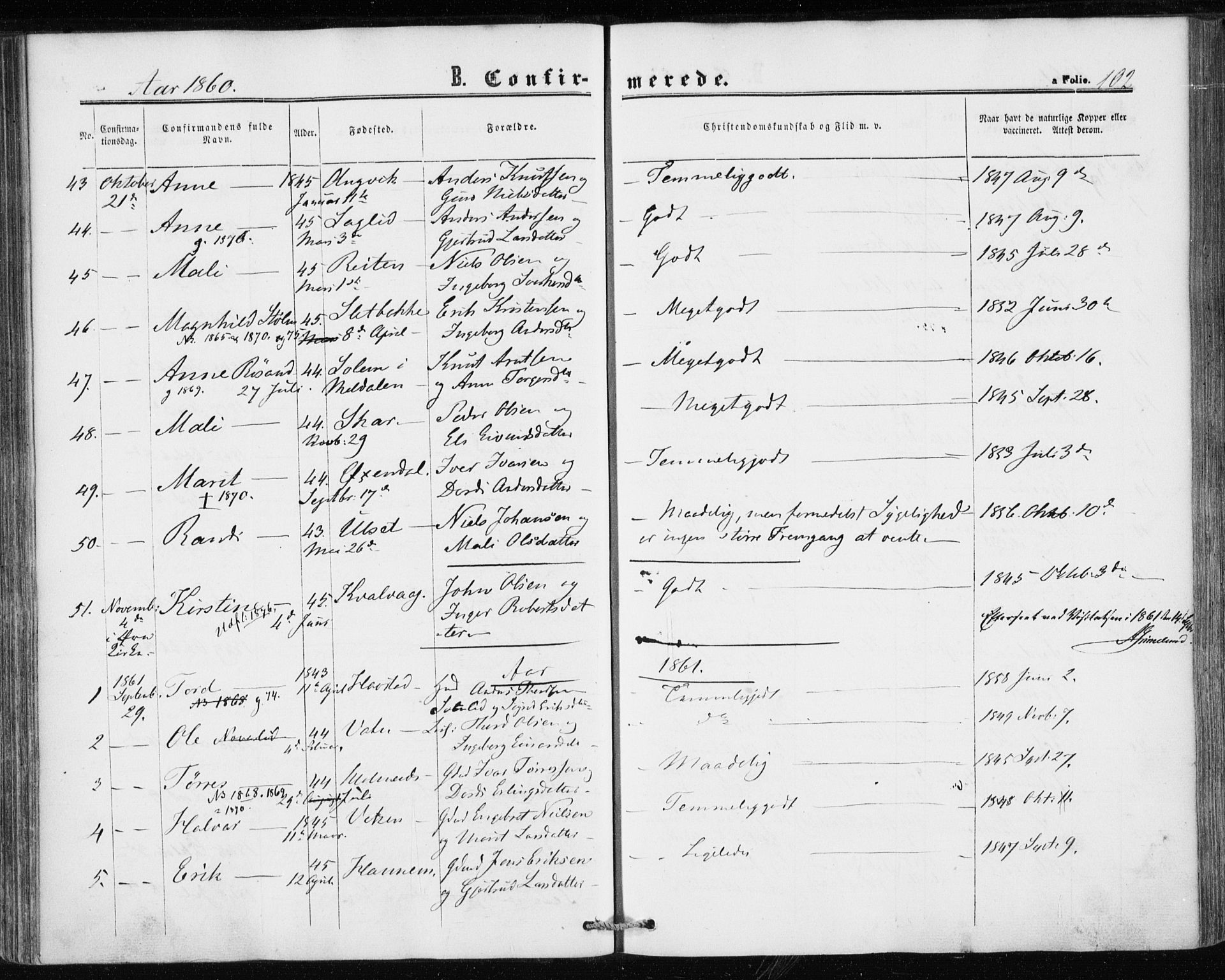 Ministerialprotokoller, klokkerbøker og fødselsregistre - Møre og Romsdal, AV/SAT-A-1454/586/L0985: Parish register (official) no. 586A11, 1857-1866, p. 102