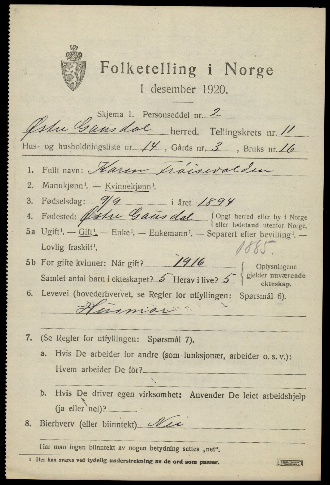 SAH, 1920 census for Østre Gausdal, 1920, p. 5984