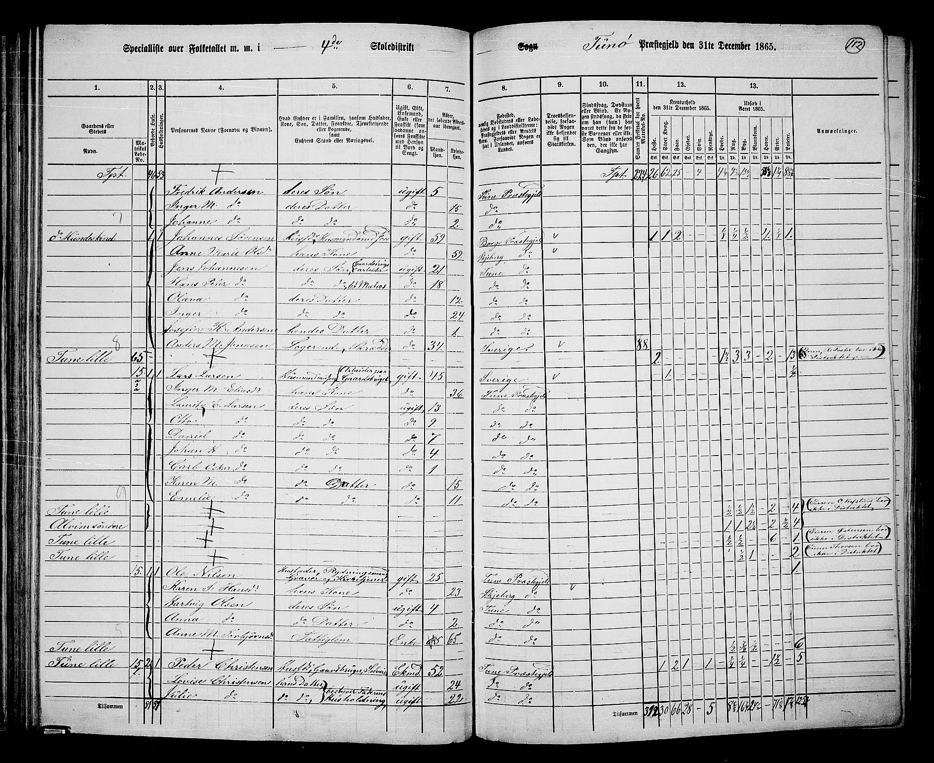 RA, 1865 census for Tune, 1865, p. 105