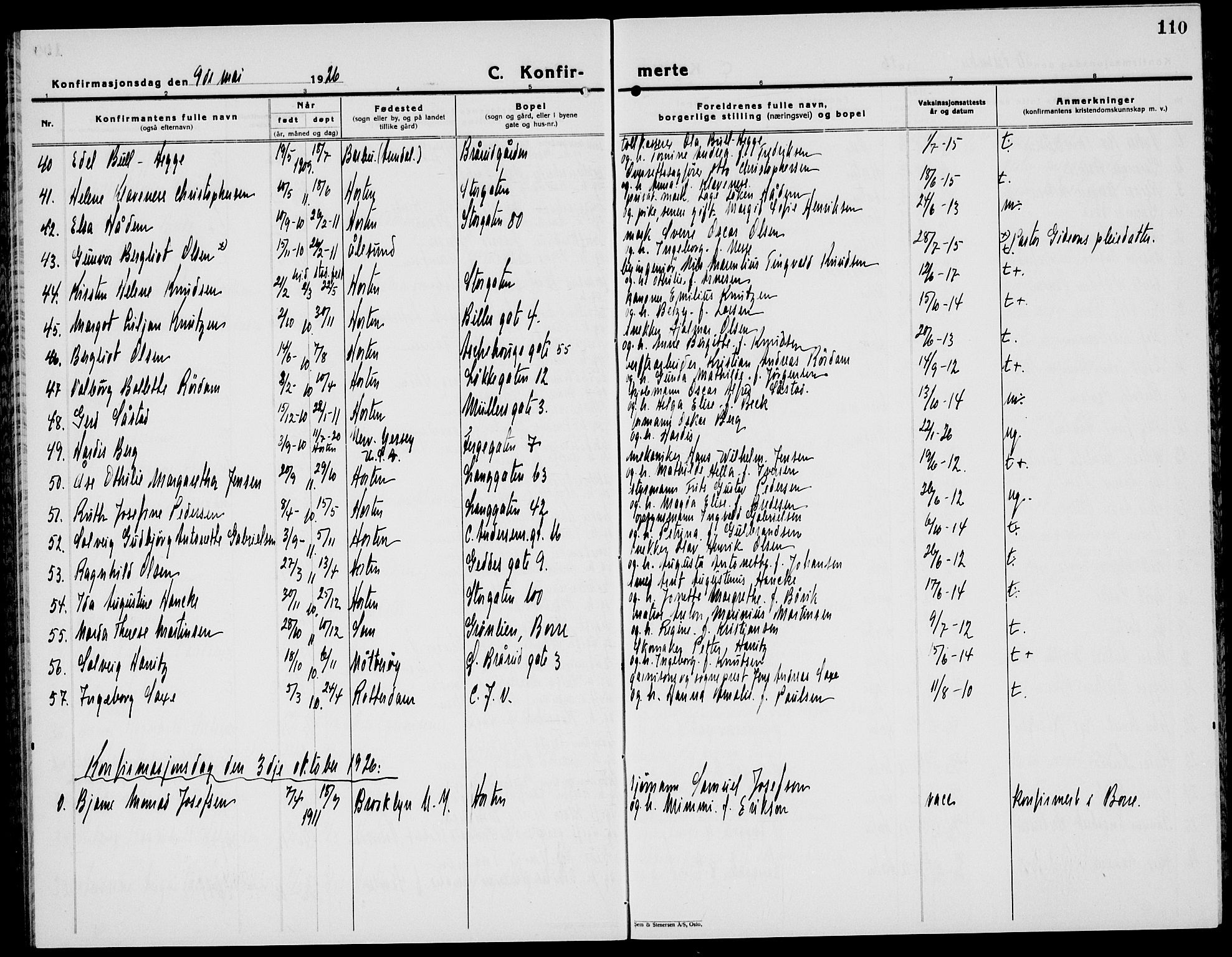 Horten kirkebøker, AV/SAKO-A-348/G/Ga/L0009: Parish register (copy) no. 9, 1926-1936, p. 110