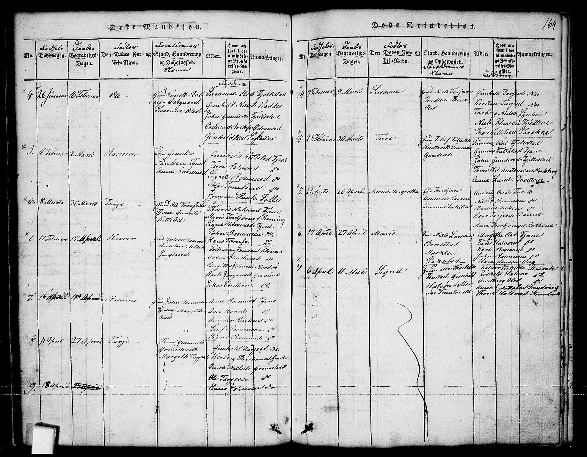 Nissedal kirkebøker, SAKO/A-288/G/Ga/L0001: Parish register (copy) no. I 1, 1814-1860, p. 164