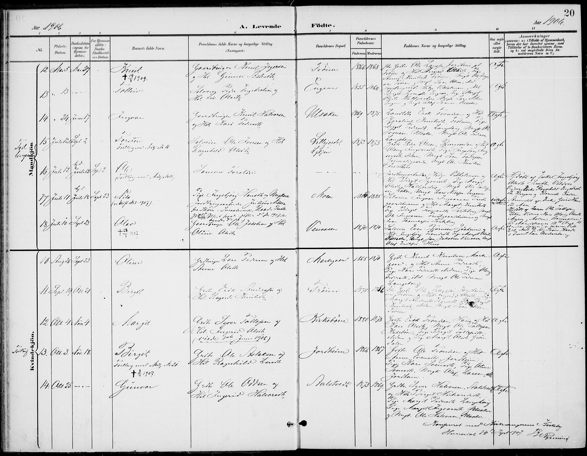 Gol kirkebøker, AV/SAKO-A-226/F/Fb/L0002: Parish register (official) no. II 2, 1900-1921, p. 20