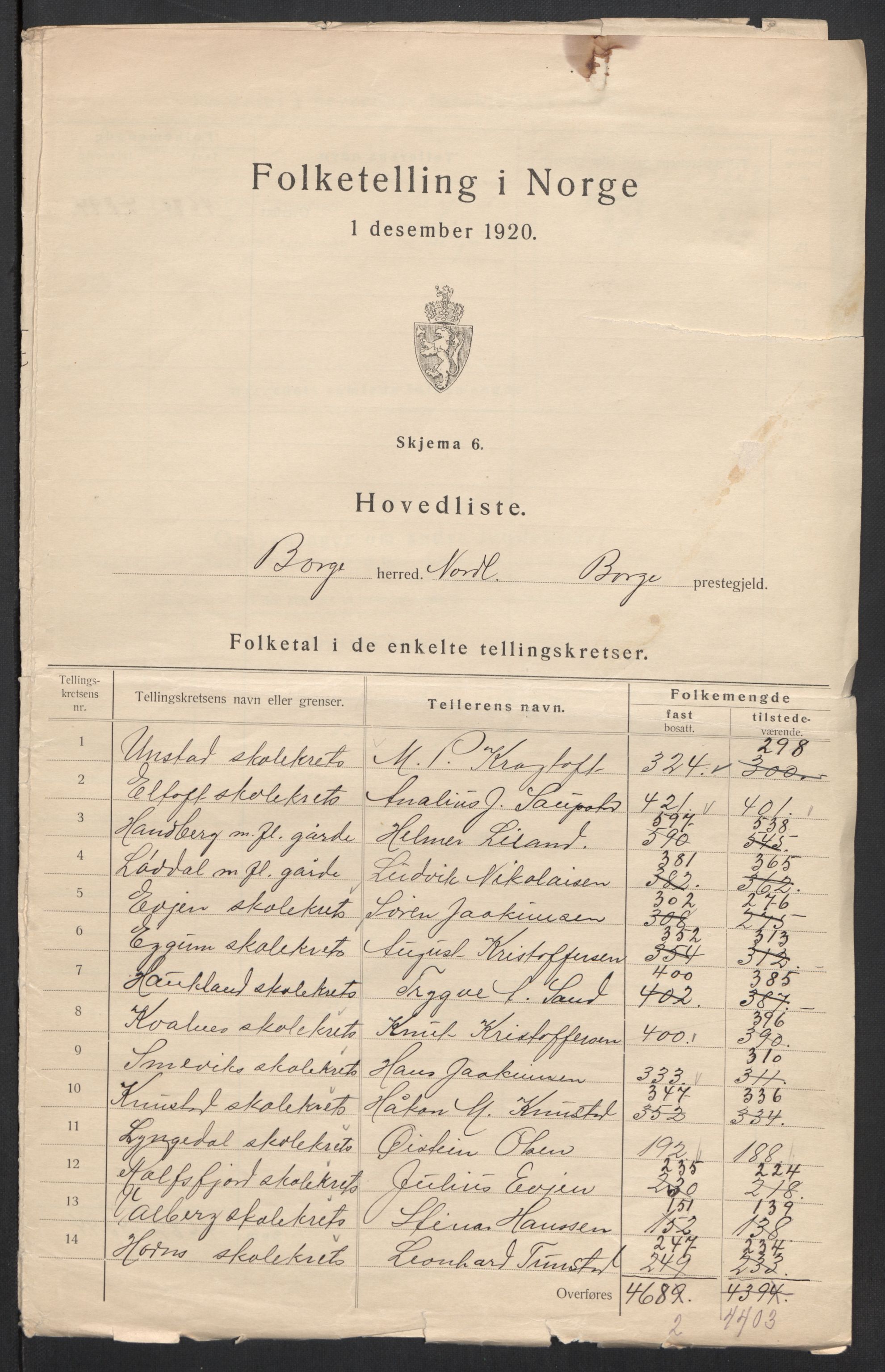 SAT, 1920 census for Borge, 1920, p. 4