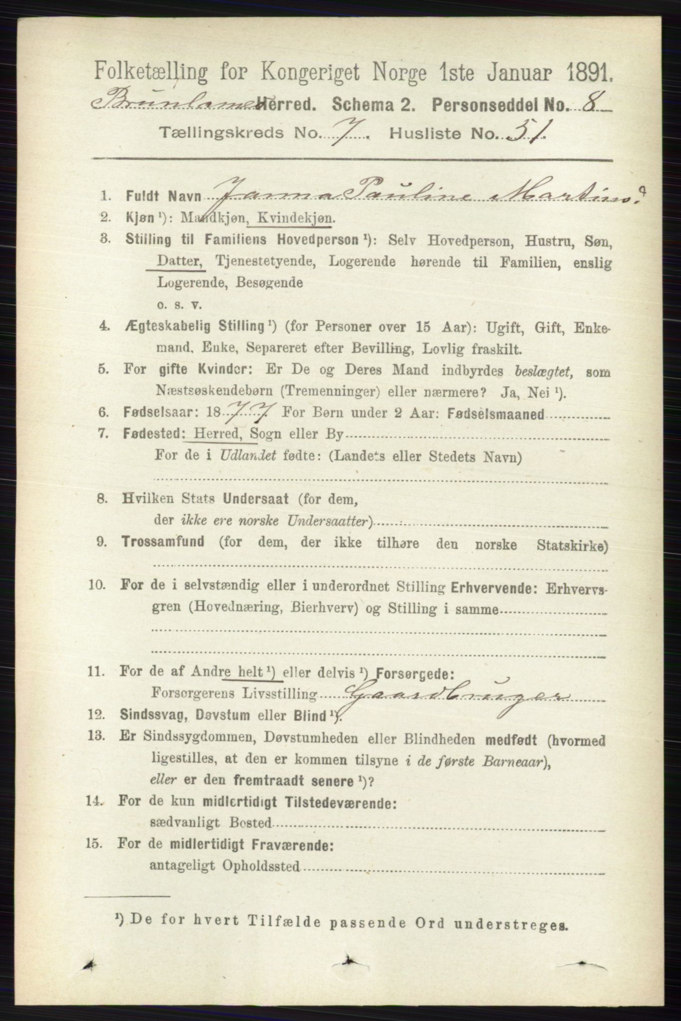 RA, 1891 census for 0726 Brunlanes, 1891, p. 3292