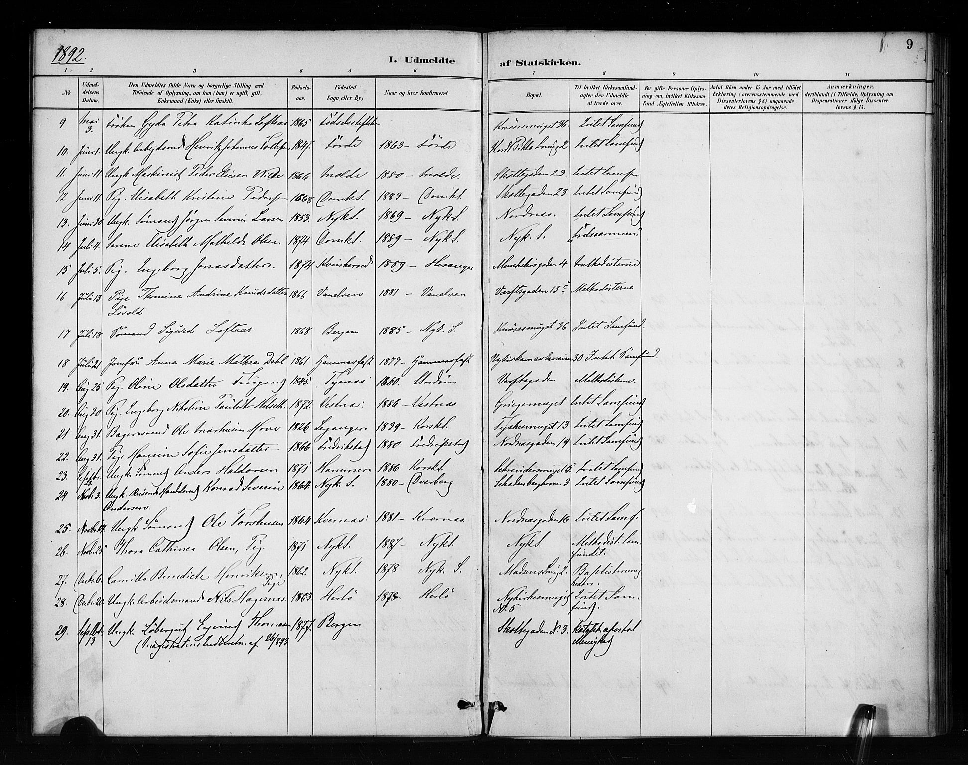 Nykirken Sokneprestembete, SAB/A-77101/H/Haa/L0053: Parish register (official) no. H 2, 1887-1897, p. 9
