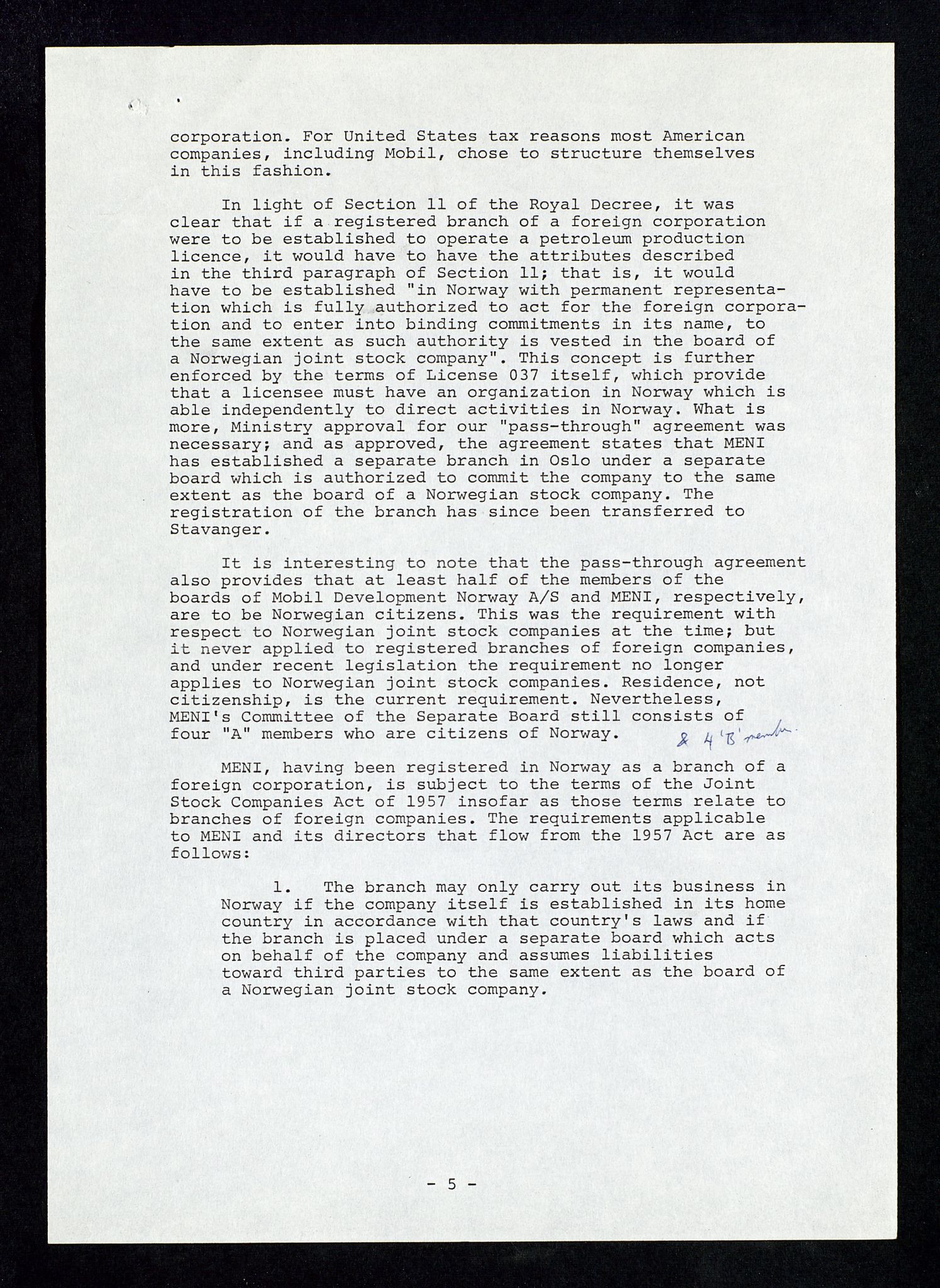 Pa 1578 - Mobil Exploration Norway Incorporated, AV/SAST-A-102024/4/D/Da/L0168: Sak og korrespondanse og styremøter, 1973-1986, p. 13