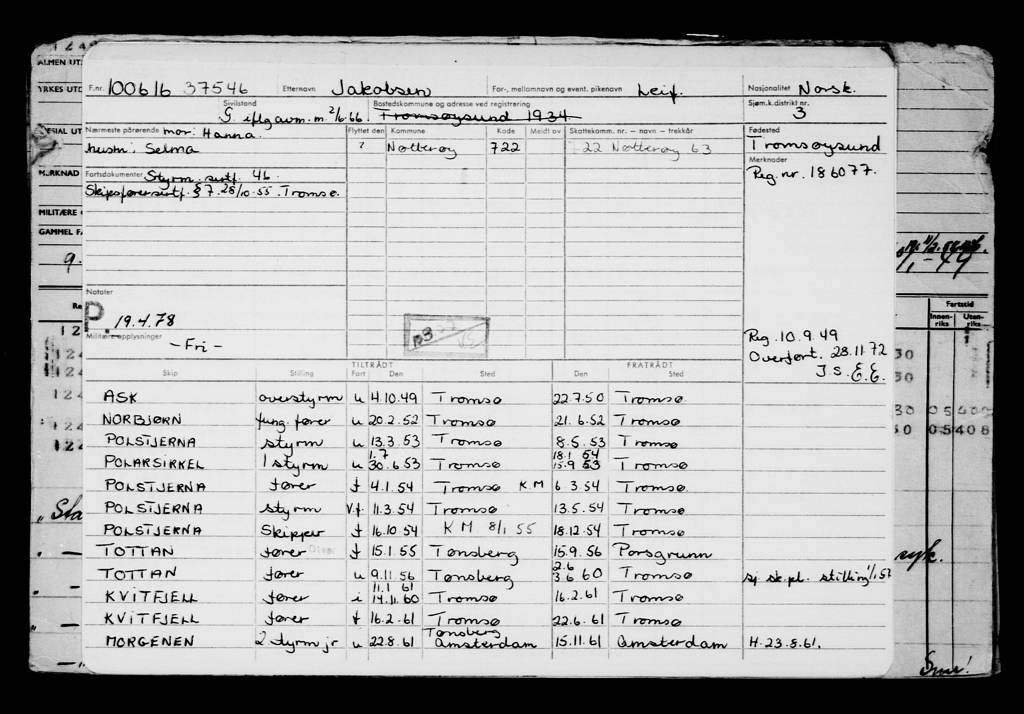 Direktoratet for sjømenn, AV/RA-S-3545/G/Gb/L0140: Hovedkort, 1916, p. 7