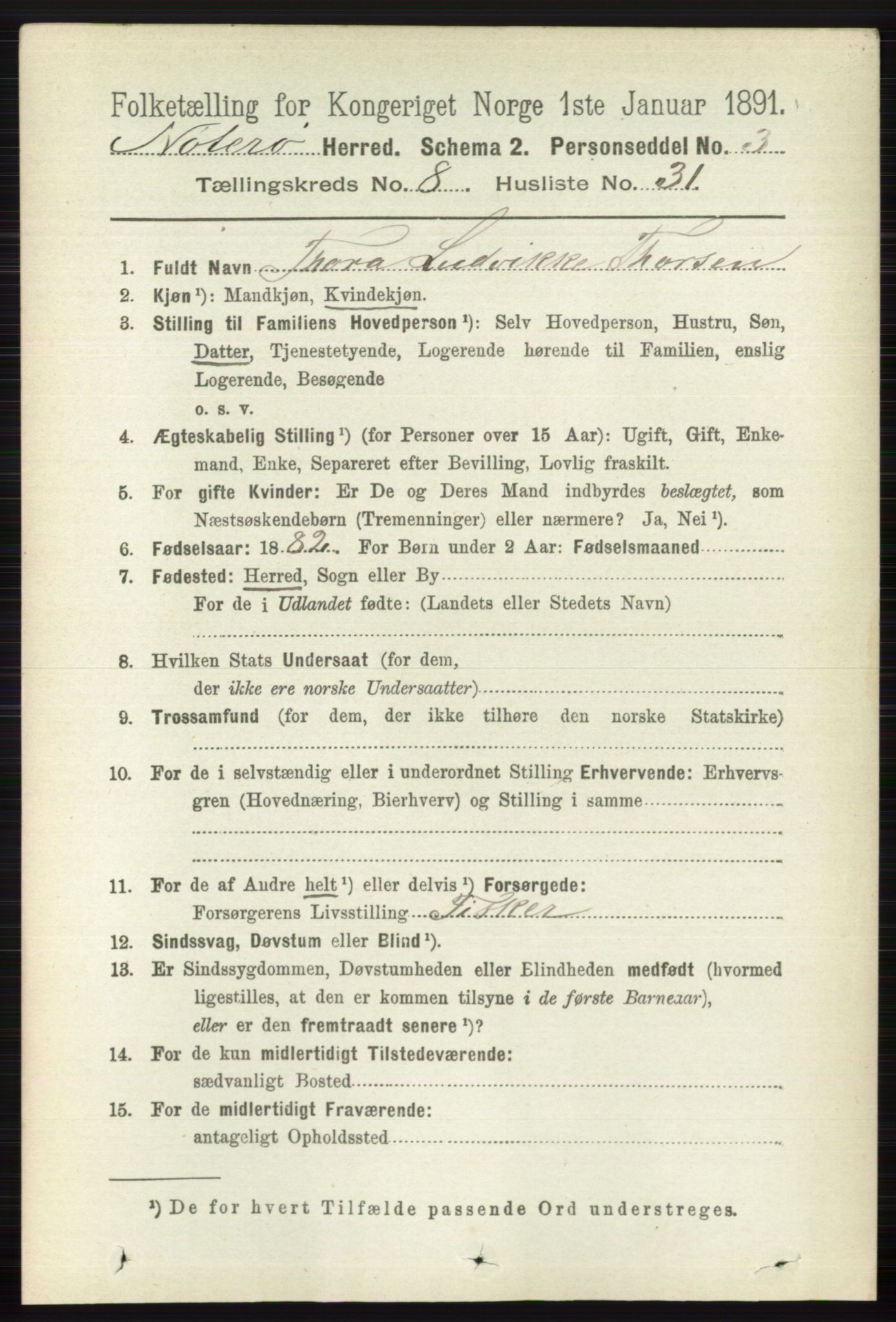 RA, 1891 census for 0722 Nøtterøy, 1891, p. 4031