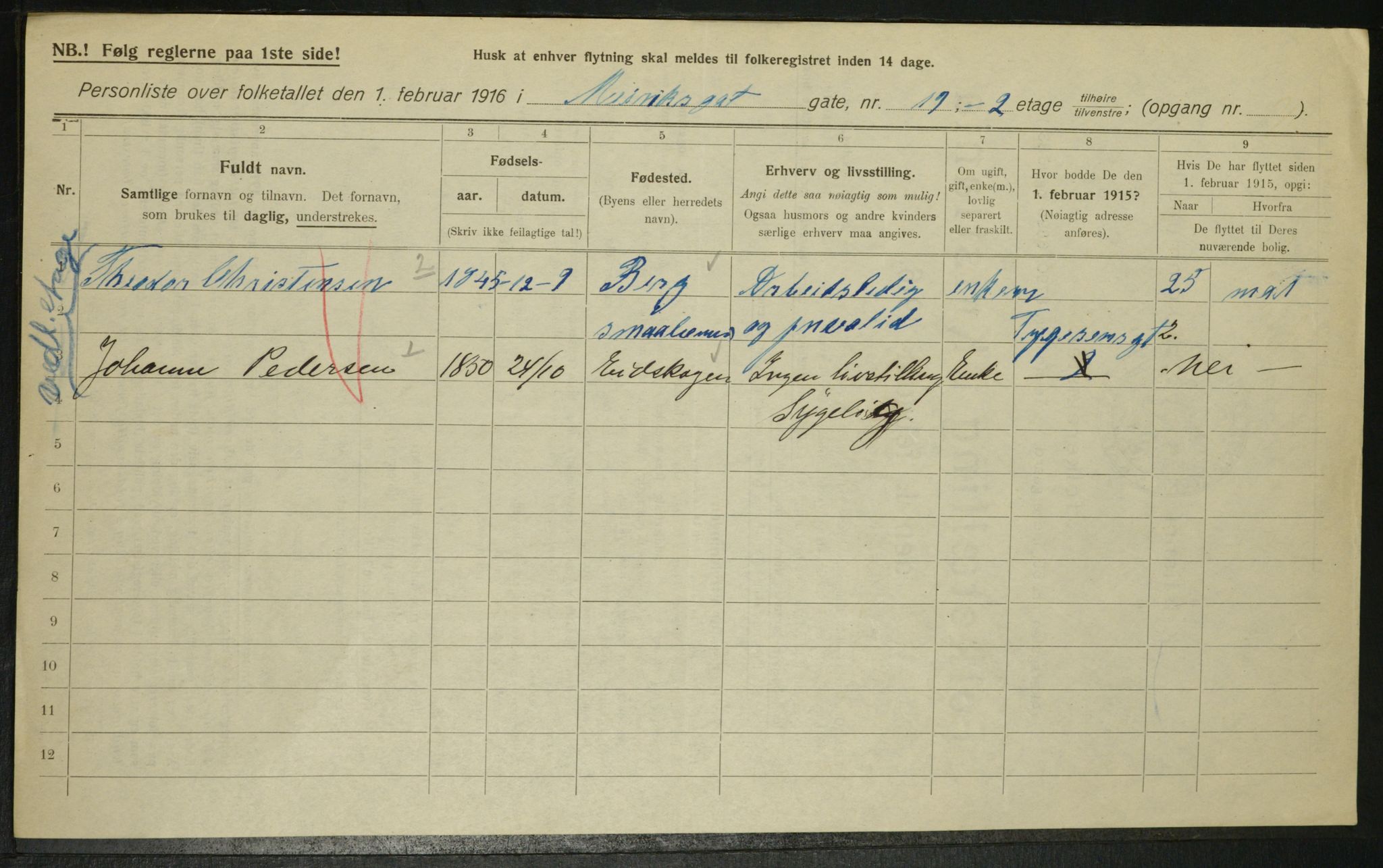 OBA, Municipal Census 1916 for Kristiania, 1916, p. 1285