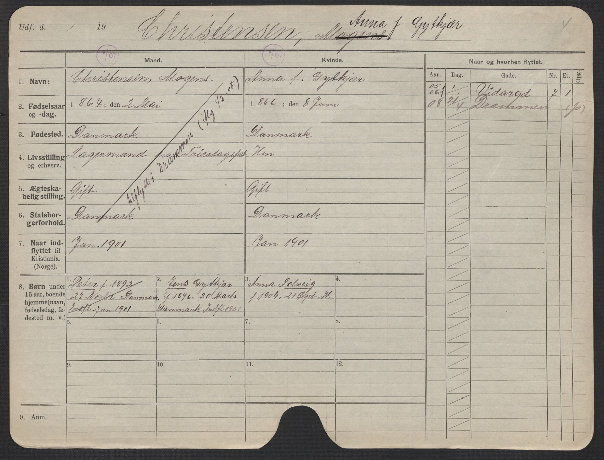Oslo folkeregister, Registerkort, AV/SAO-A-11715/F/Fa/Fac/L0019: Kvinner, 1906-1914, p. 106a