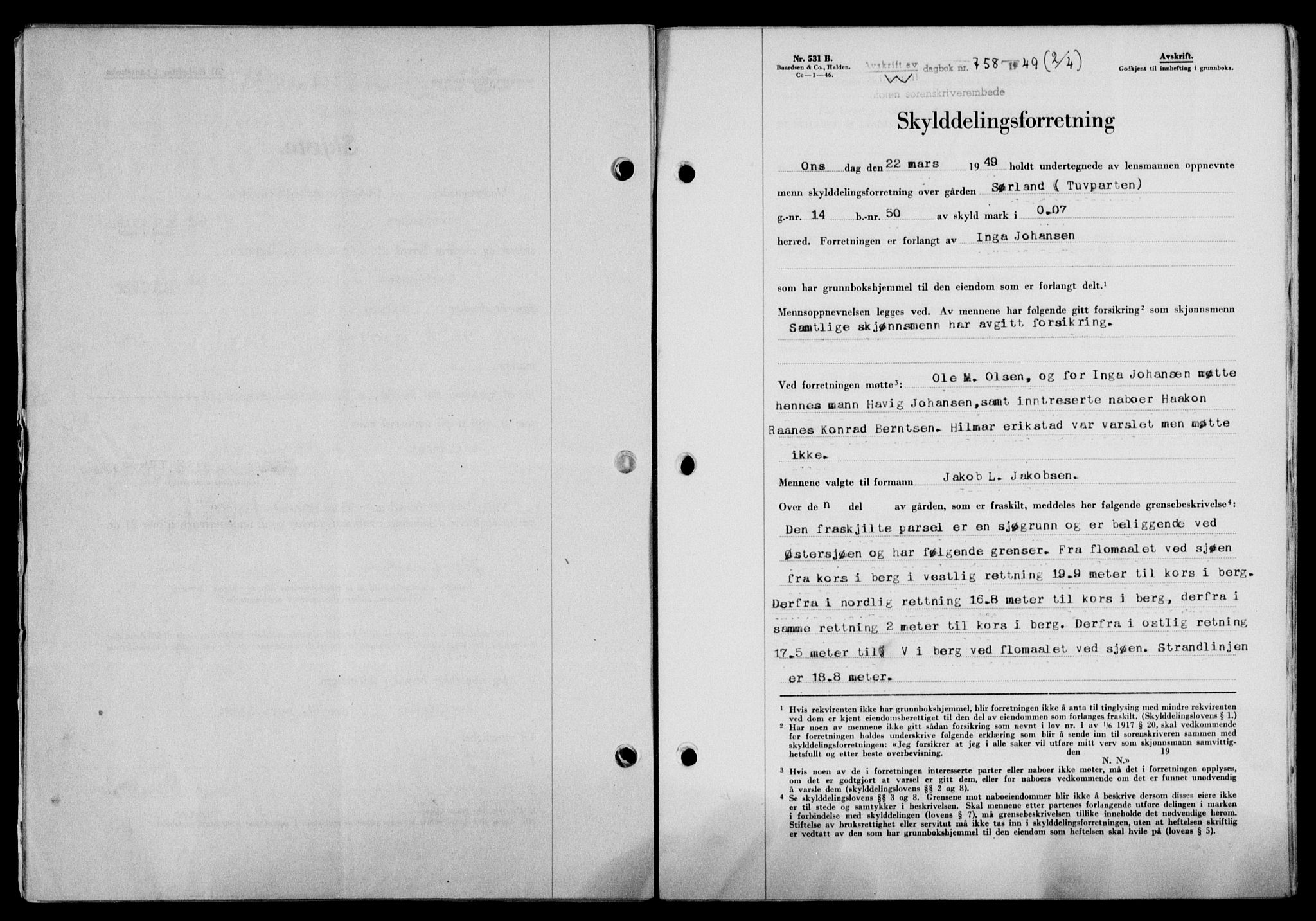 Lofoten sorenskriveri, SAT/A-0017/1/2/2C/L0020a: Mortgage book no. 20a, 1948-1949, Diary no: : 758/1949