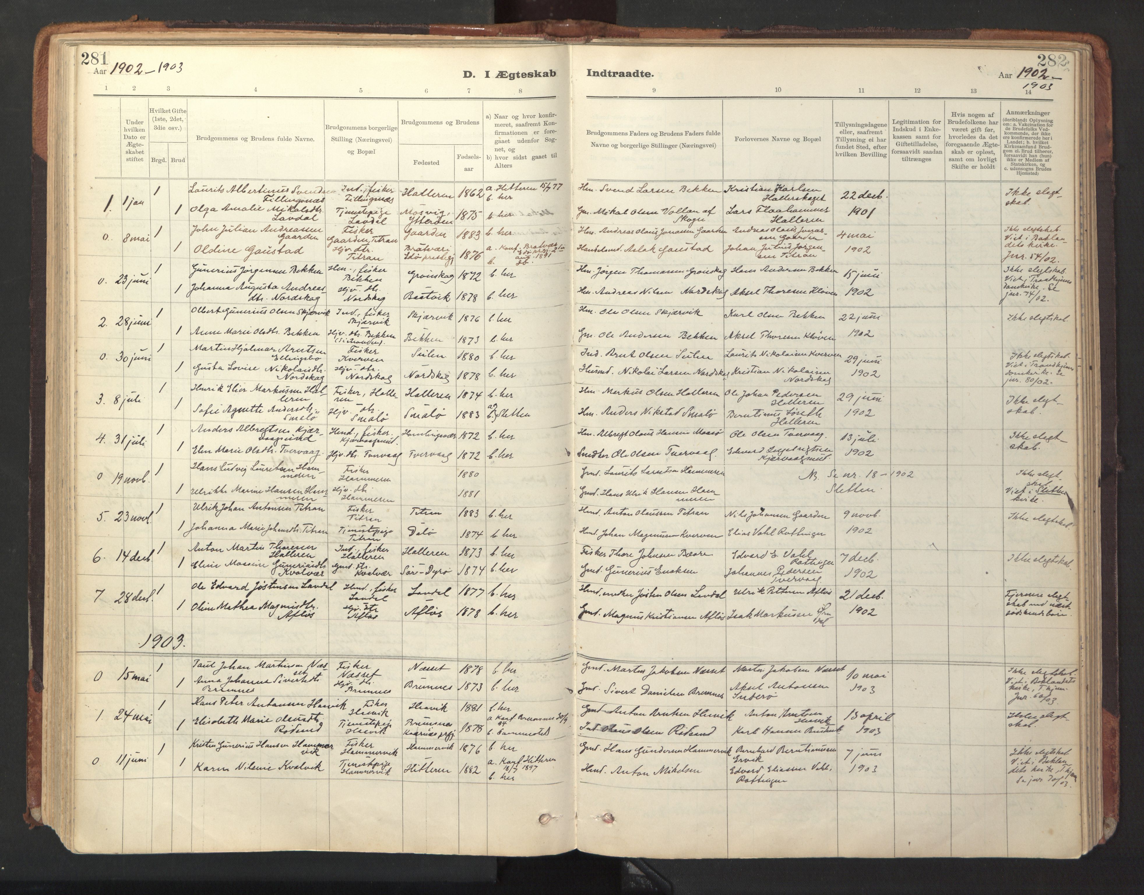 Ministerialprotokoller, klokkerbøker og fødselsregistre - Sør-Trøndelag, SAT/A-1456/641/L0596: Parish register (official) no. 641A02, 1898-1915, p. 281-282