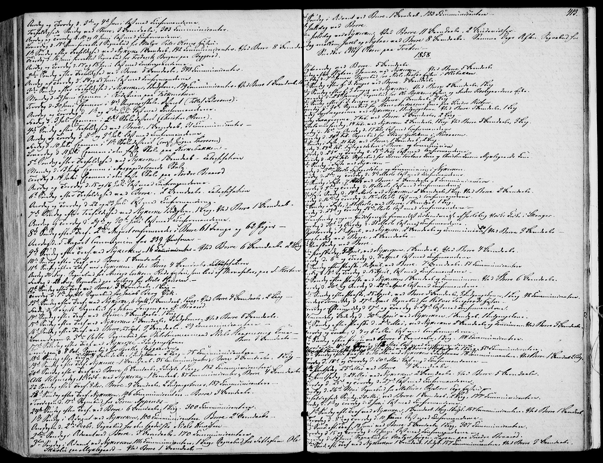 Borre kirkebøker, AV/SAKO-A-338/F/Fa/L0006: Parish register (official) no. I 6, 1852-1862, p. 413