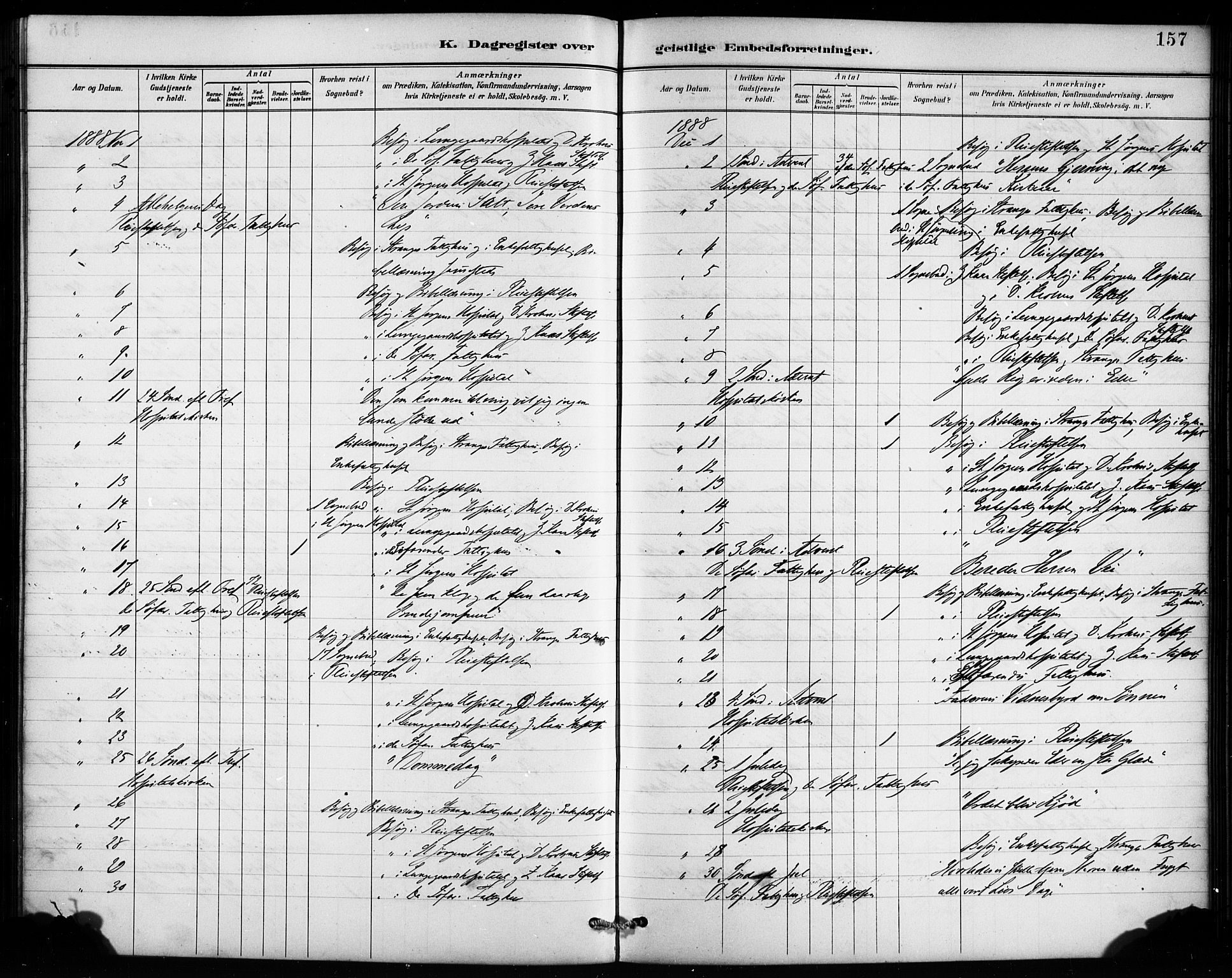 St. Jørgens hospital og Årstad sokneprestembete, AV/SAB-A-99934: Parish register (official) no. A 13, 1886-1906, p. 157