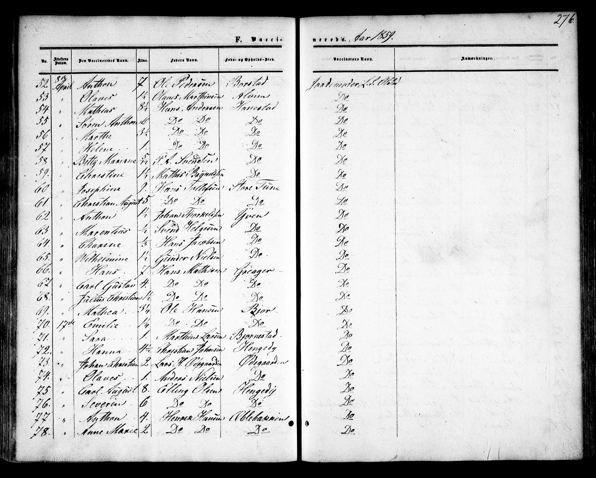 Tune prestekontor Kirkebøker, AV/SAO-A-2007/F/Fa/L0013: Parish register (official) no. 13, 1859-1863, p. 276
