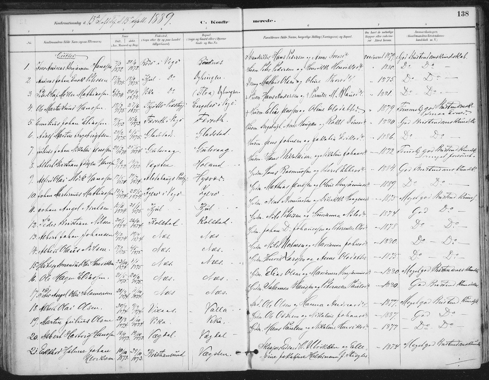 Ministerialprotokoller, klokkerbøker og fødselsregistre - Nordland, AV/SAT-A-1459/816/L0244: Parish register (official) no. 816A10, 1886-1903, p. 138