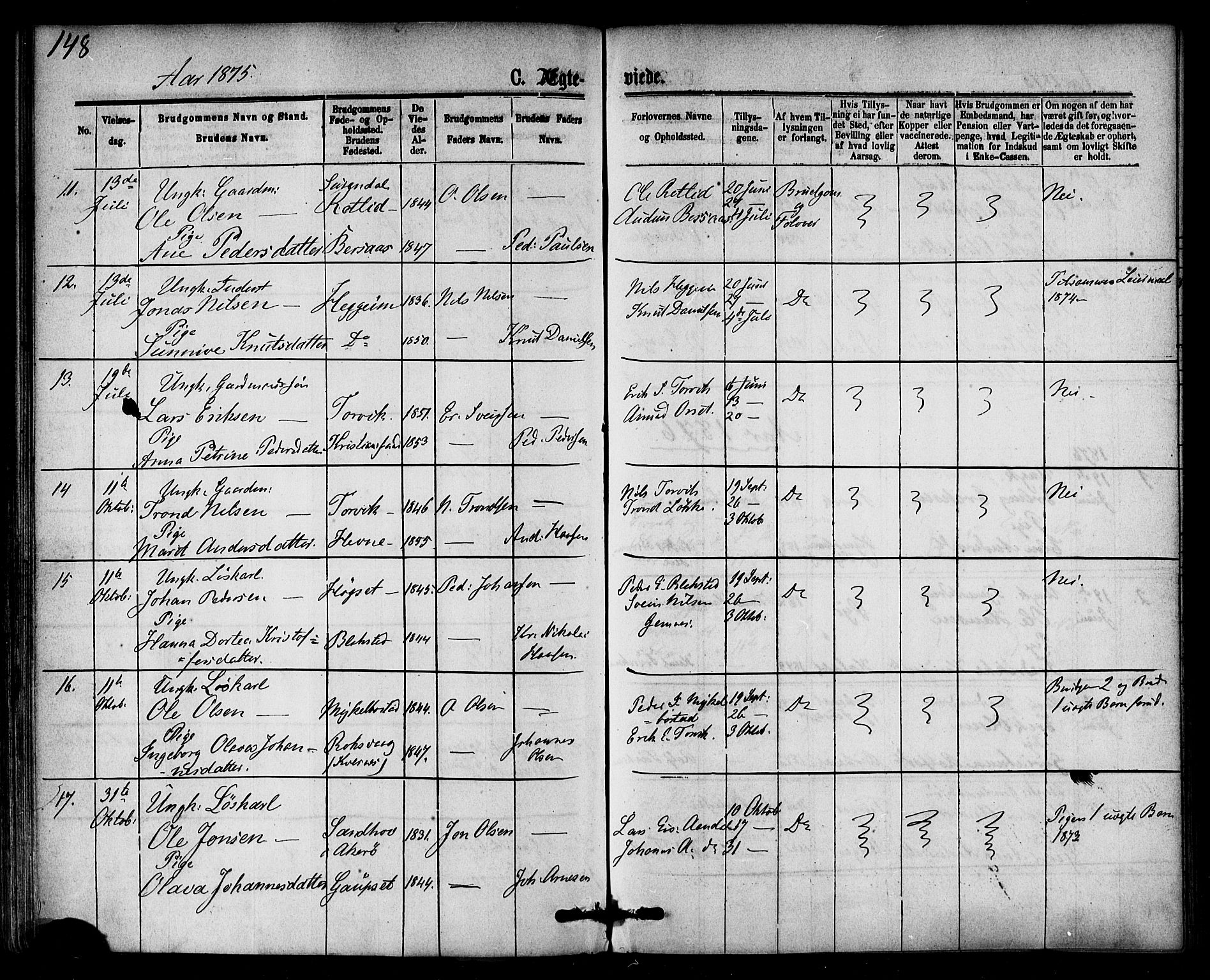 Ministerialprotokoller, klokkerbøker og fødselsregistre - Møre og Romsdal, AV/SAT-A-1454/584/L0966: Parish register (official) no. 584A06, 1869-1878, p. 148