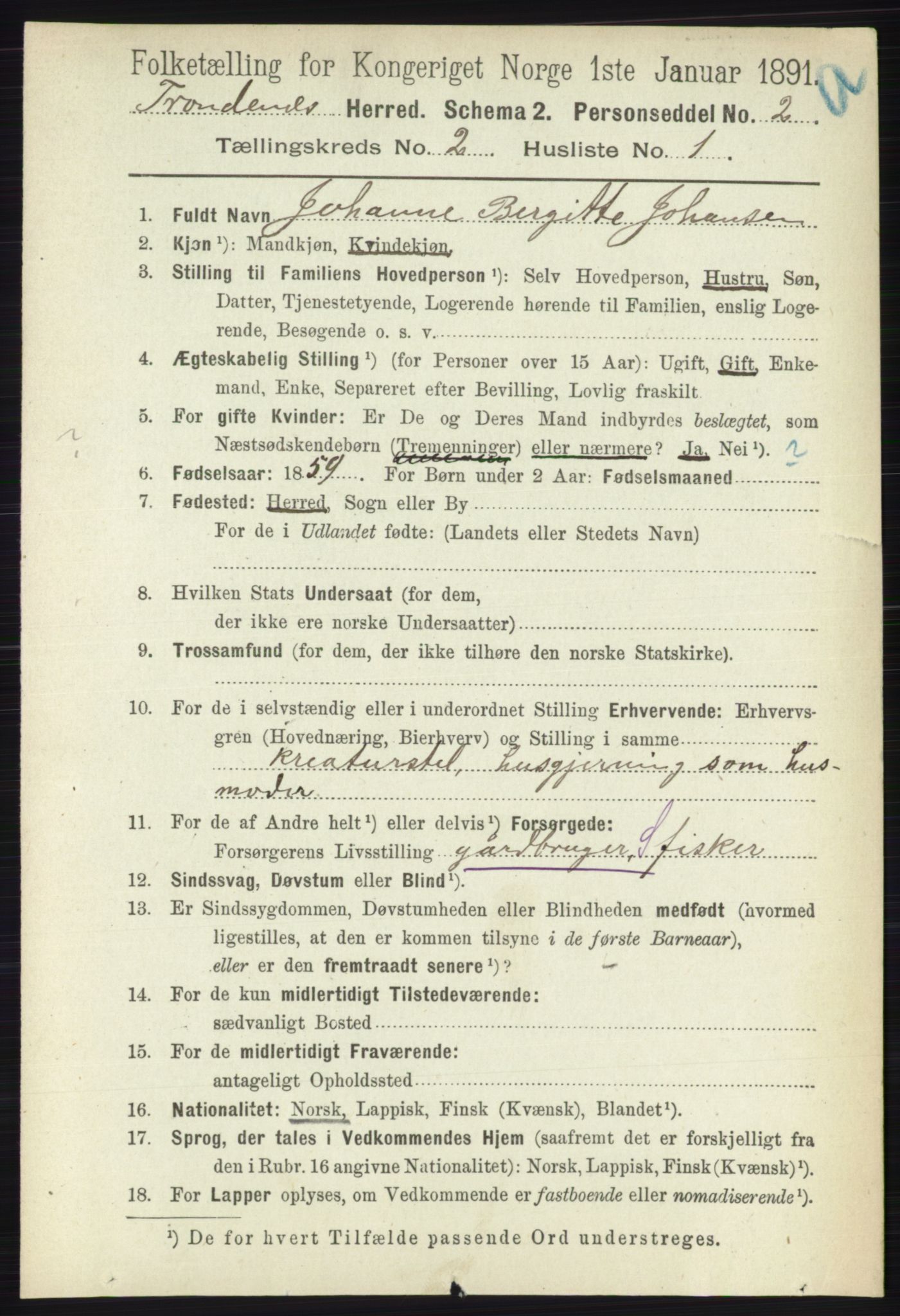 RA, 1891 census for 1914 Trondenes, 1891, p. 651