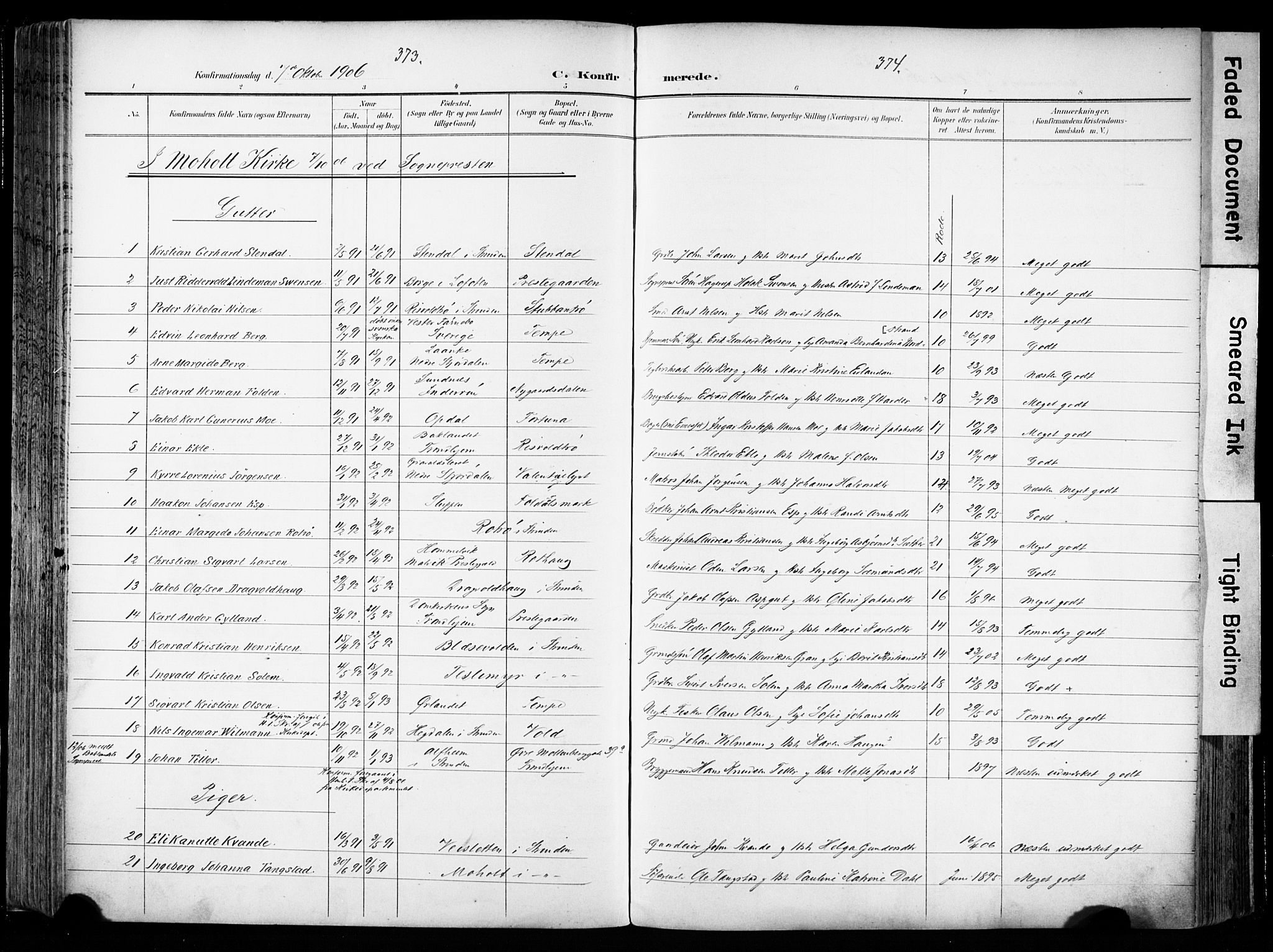 Ministerialprotokoller, klokkerbøker og fødselsregistre - Sør-Trøndelag, AV/SAT-A-1456/606/L0301: Parish register (official) no. 606A16, 1894-1907, p. 373-374