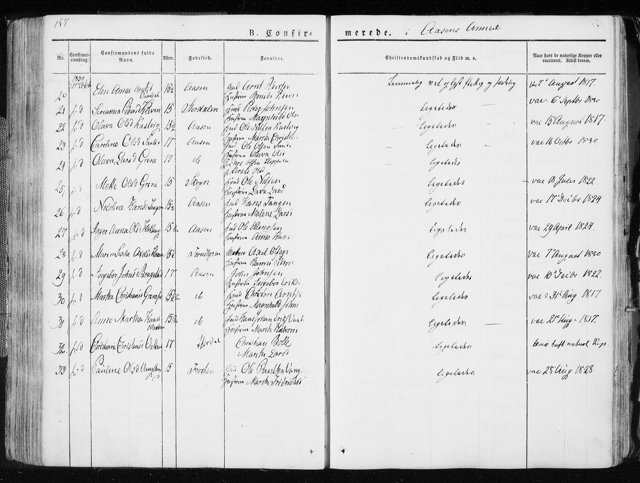 Ministerialprotokoller, klokkerbøker og fødselsregistre - Nord-Trøndelag, SAT/A-1458/713/L0114: Parish register (official) no. 713A05, 1827-1839, p. 157