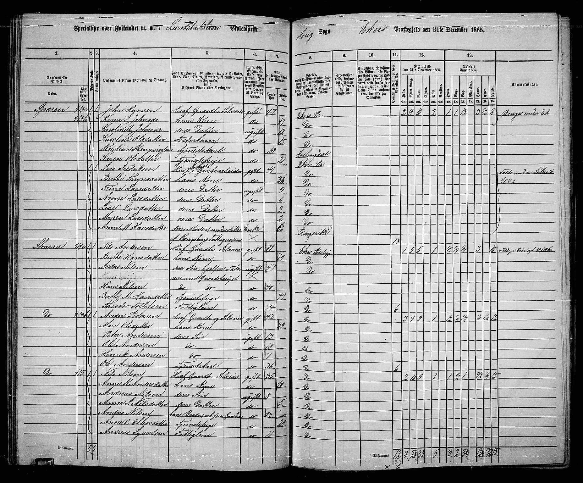 RA, 1865 census for Eiker, 1865, p. 94