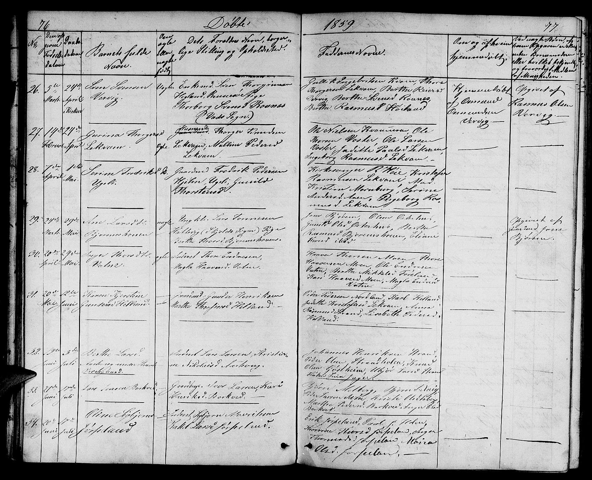 Strand sokneprestkontor, AV/SAST-A-101828/H/Ha/Hab/L0003: Parish register (copy) no. B 3, 1855-1881, p. 76-77