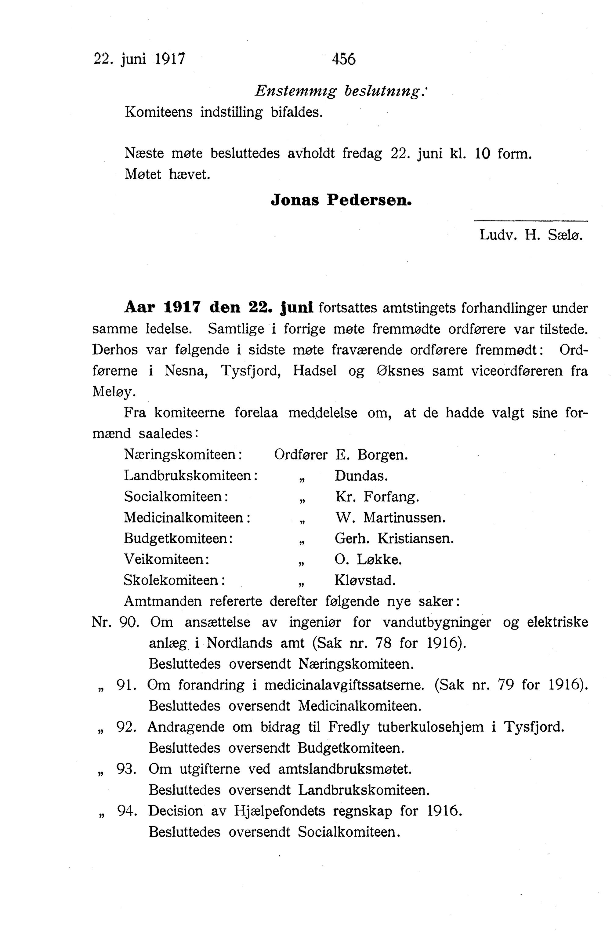 Nordland Fylkeskommune. Fylkestinget, AIN/NFK-17/176/A/Ac/L0040: Fylkestingsforhandlinger 1917, 1917, p. 456