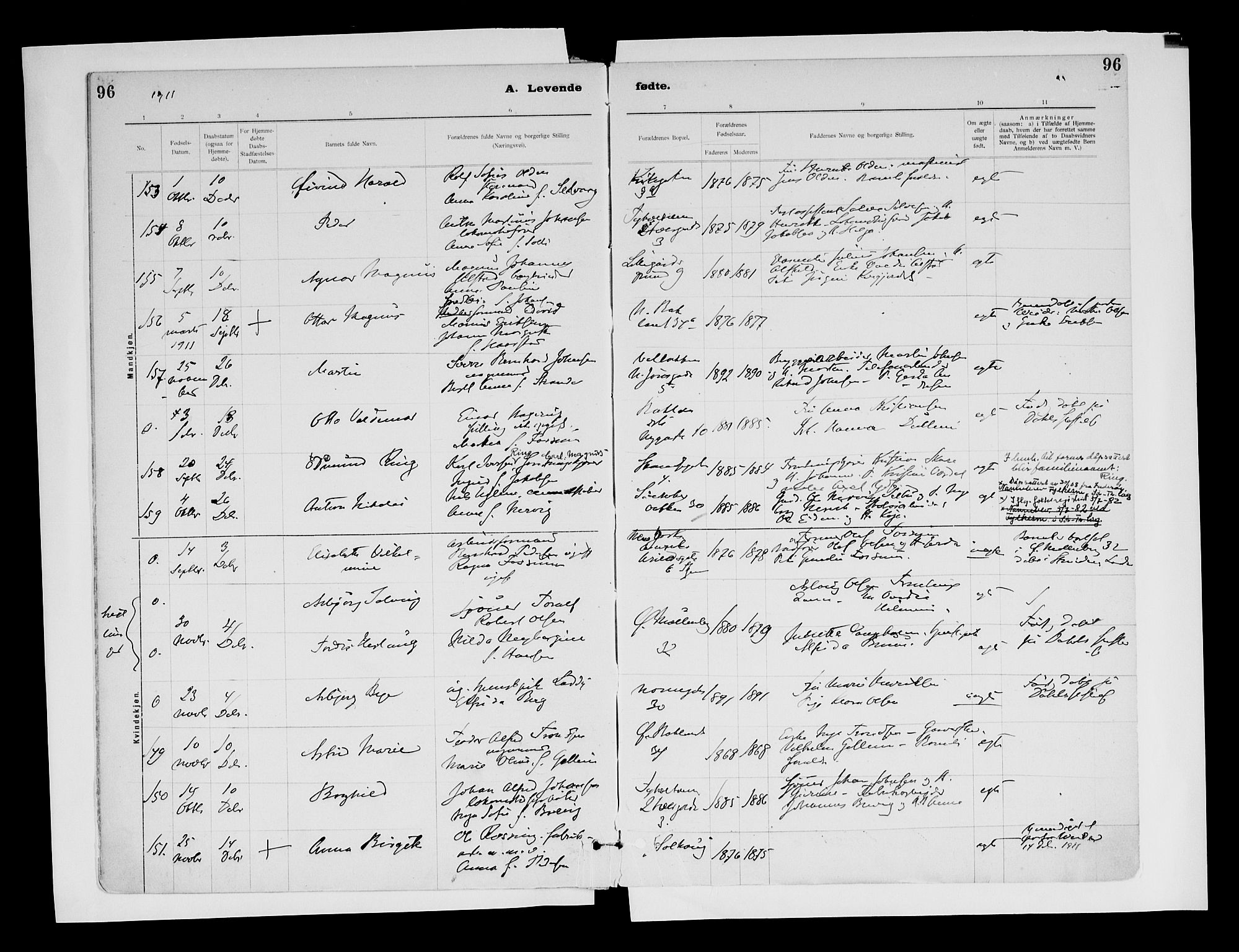 Ministerialprotokoller, klokkerbøker og fødselsregistre - Sør-Trøndelag, SAT/A-1456/604/L0203: Parish register (official) no. 604A23, 1908-1916, p. 96
