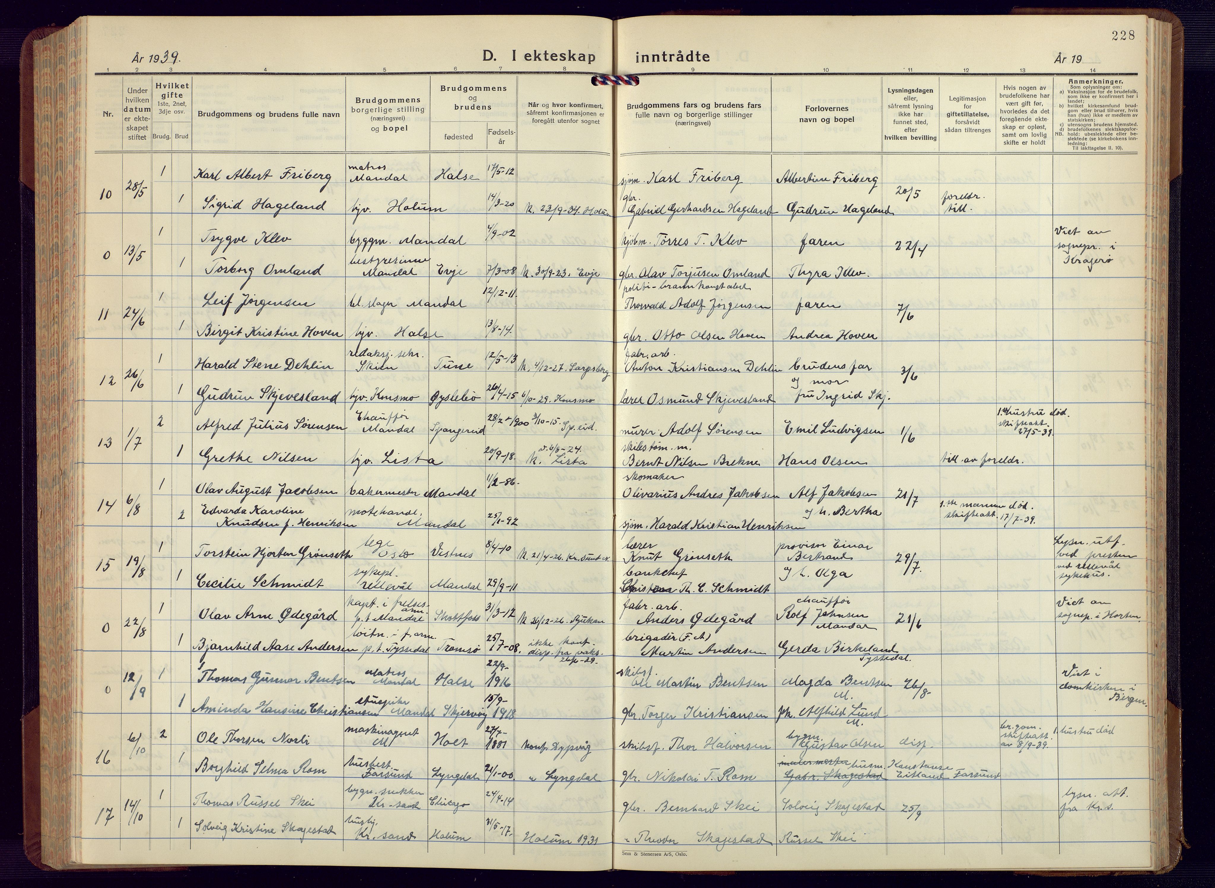 Mandal sokneprestkontor, AV/SAK-1111-0030/F/Fb/Fbc/L0002: Parish register (copy) no. B 2, 1931-1949, p. 228