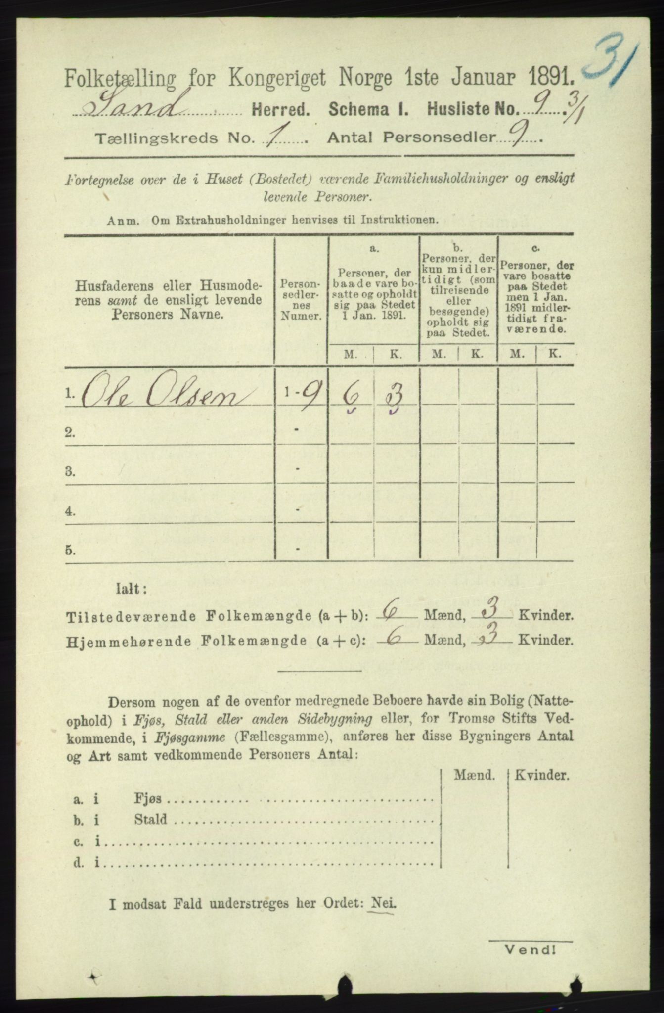 RA, 1891 census for 1136 Sand, 1891, p. 24