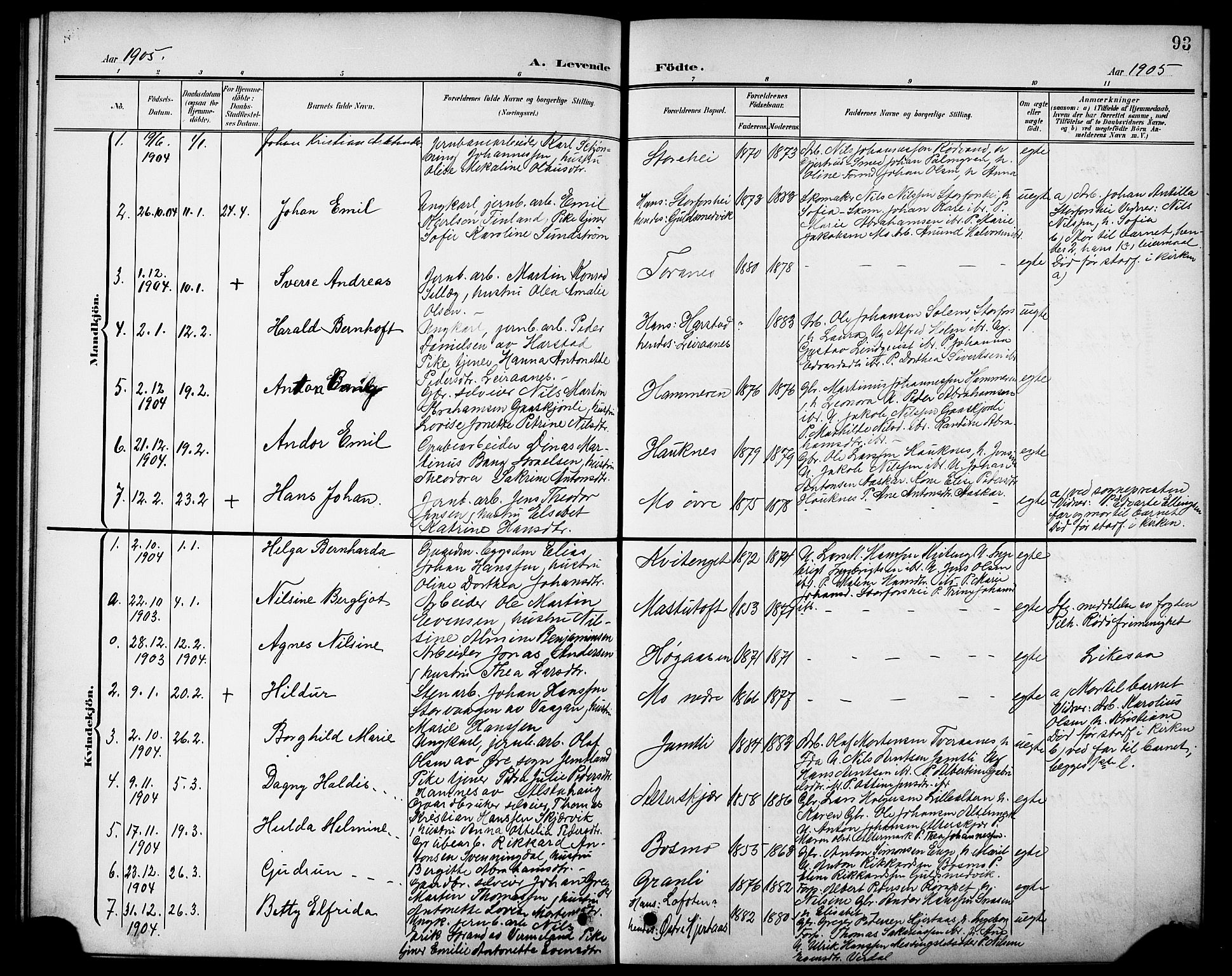 Ministerialprotokoller, klokkerbøker og fødselsregistre - Nordland, AV/SAT-A-1459/827/L0422: Parish register (copy) no. 827C11, 1899-1912, p. 93