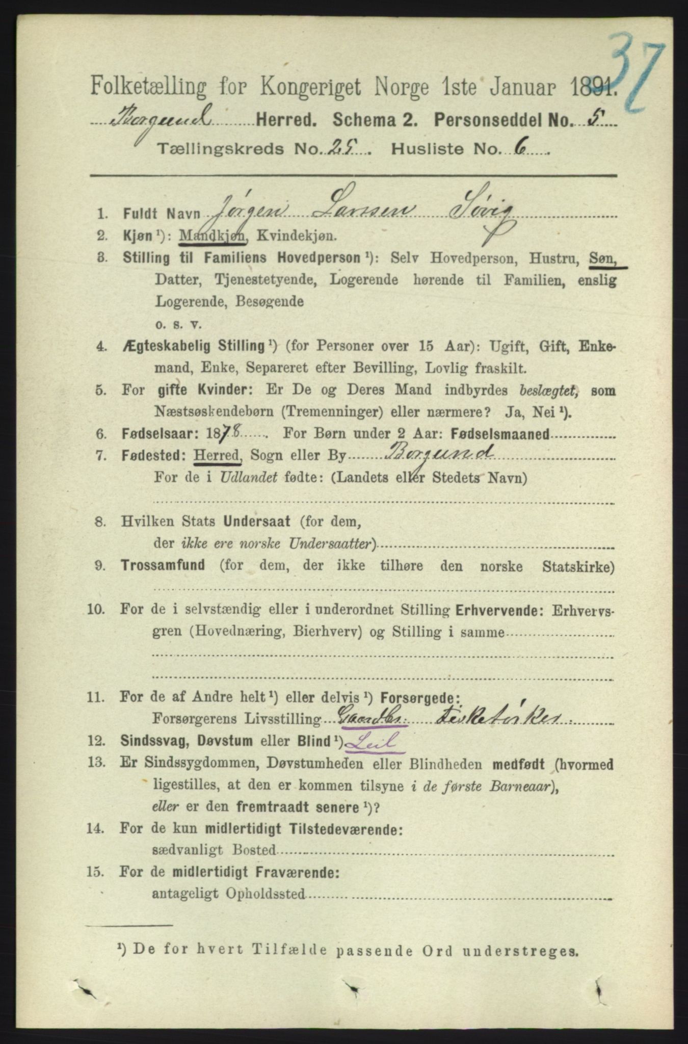 RA, 1891 census for 1531 Borgund, 1891, p. 7296