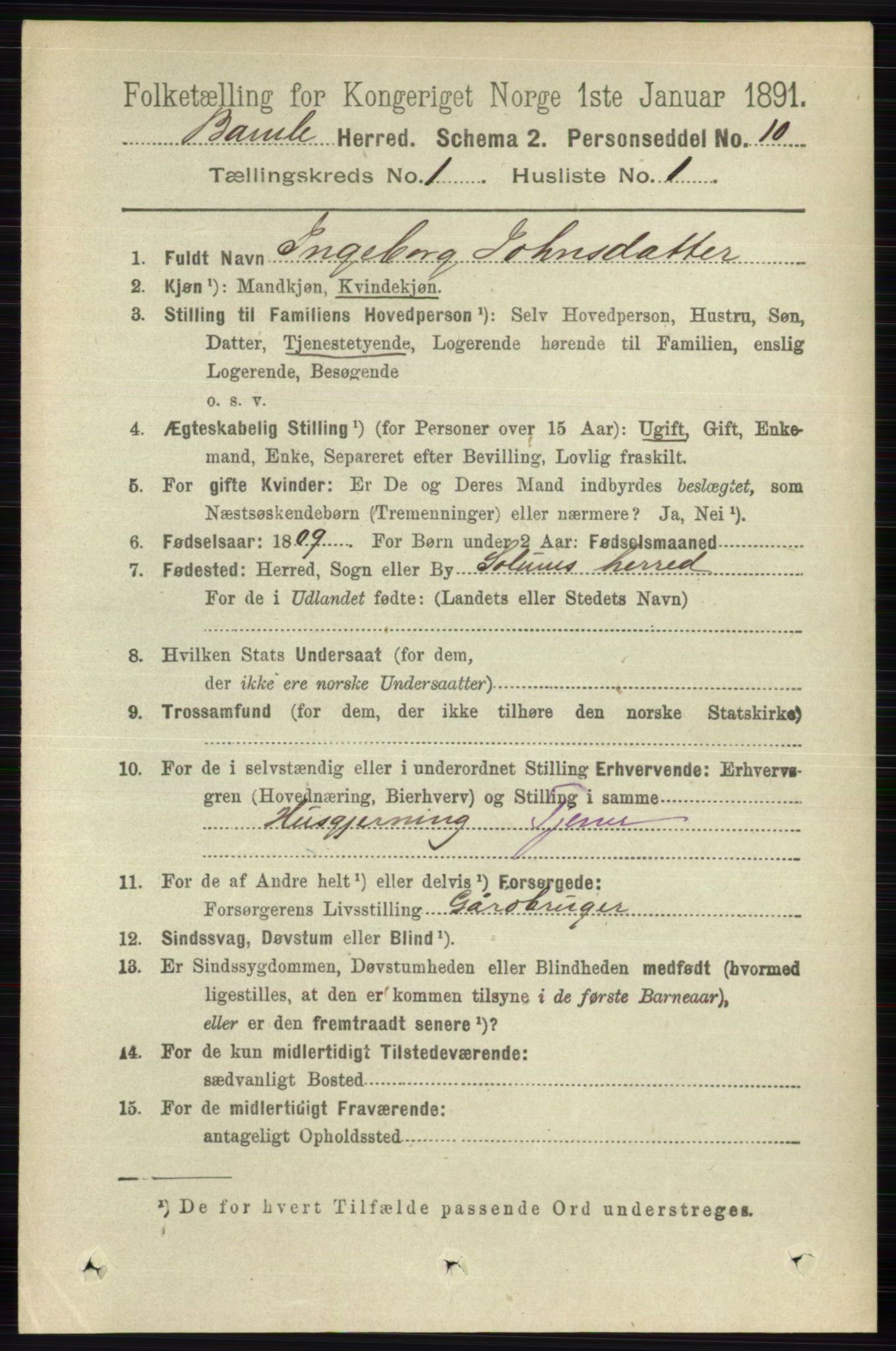 RA, 1891 census for 0814 Bamble, 1891, p. 150