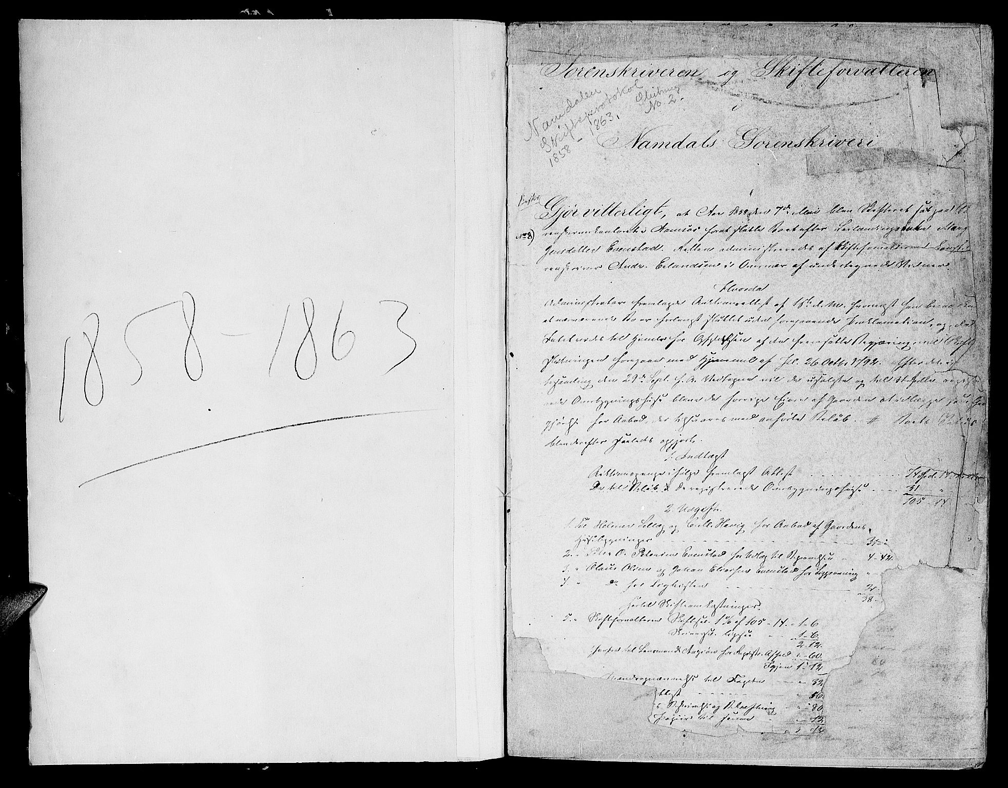 Namdal sorenskriveri, SAT/A-4133/1/3/3A/L0044: Skifteprotokoll nr. 6, 1858-1863, p. 1