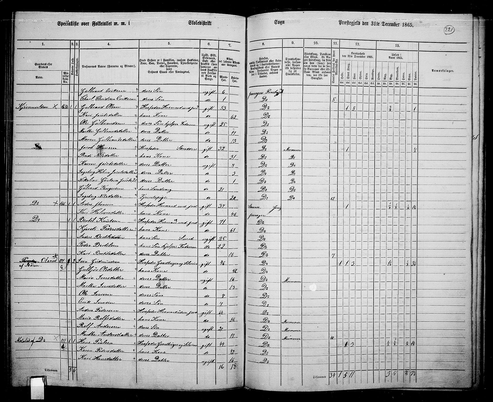 RA, 1865 census for Jevnaker, 1865, p. 205