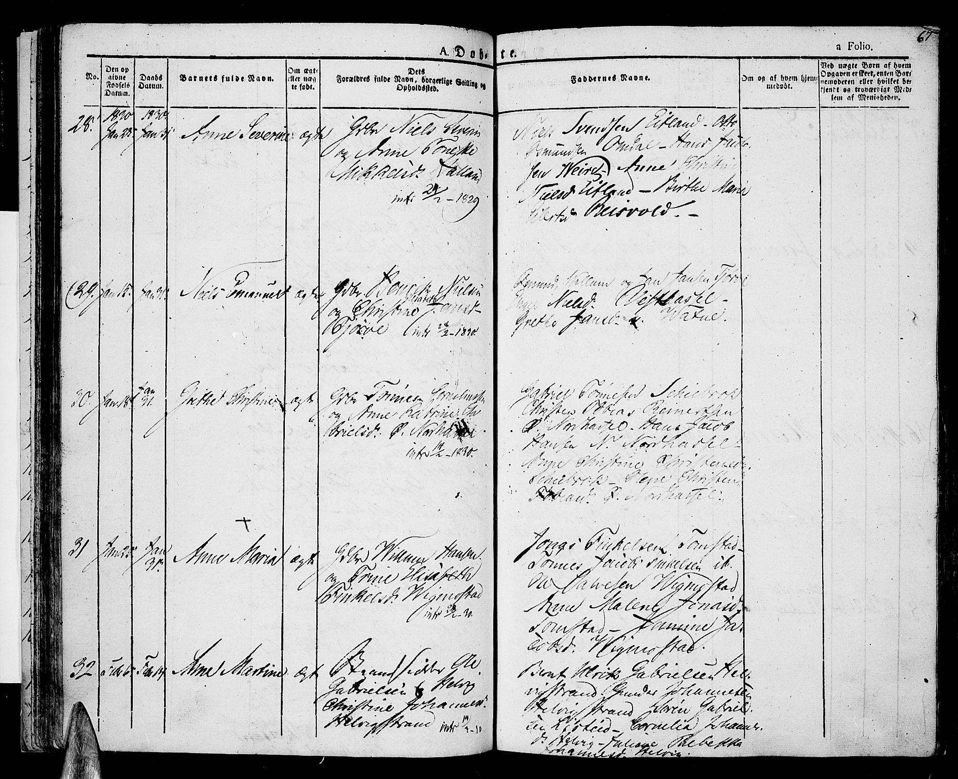 Lista sokneprestkontor, AV/SAK-1111-0027/F/Fa/L0008: Parish register (official) no. A 8, 1823-1835, p. 67