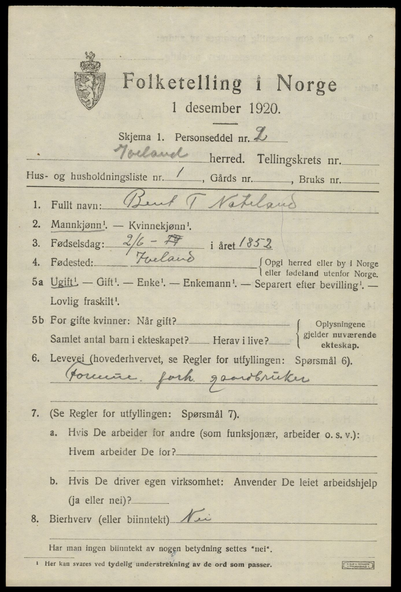 SAK, 1920 census for Iveland, 1920, p. 605